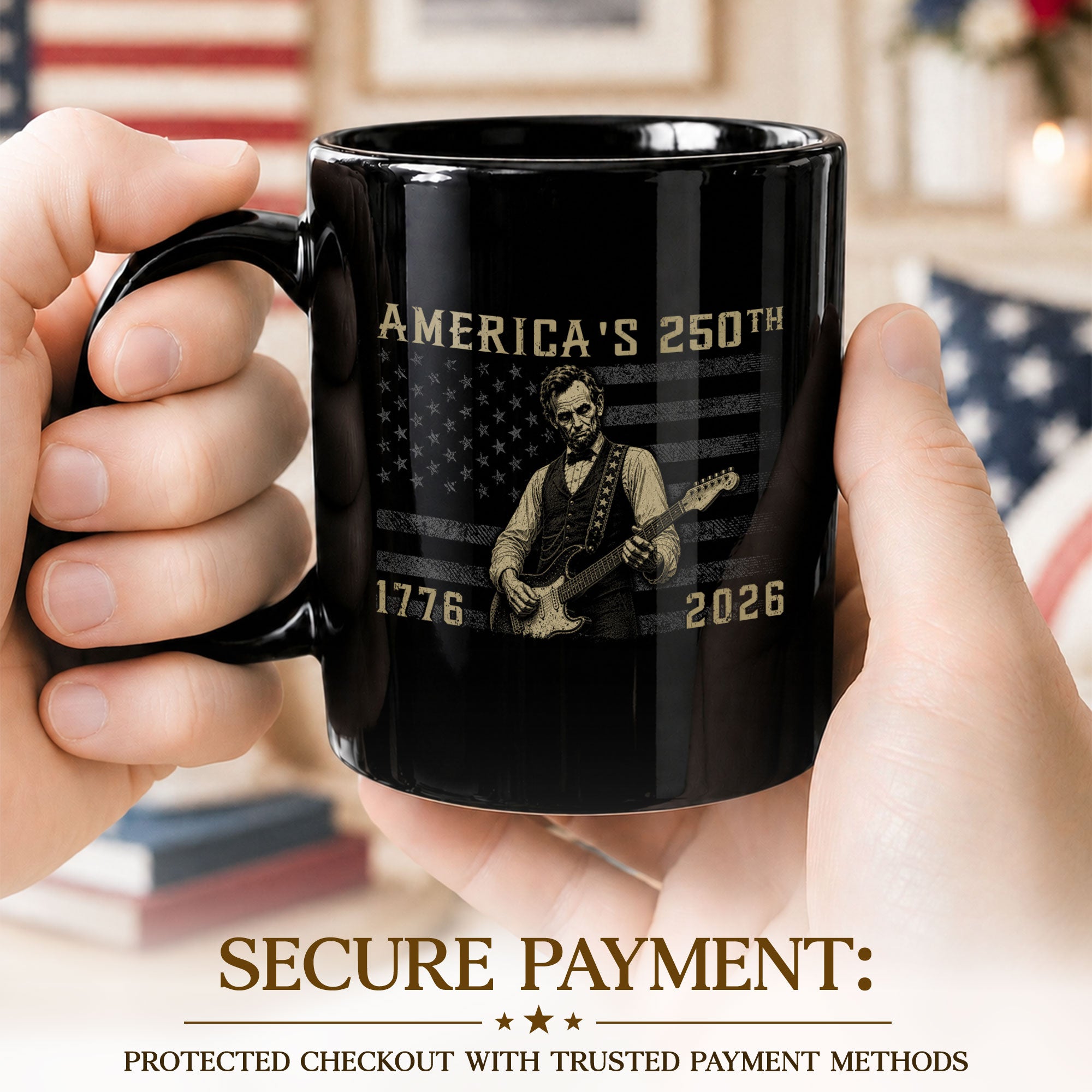 America 250th Anniversary 1776-2026 Abraham Lincoln Guitar Patriotic Mug Keepsake