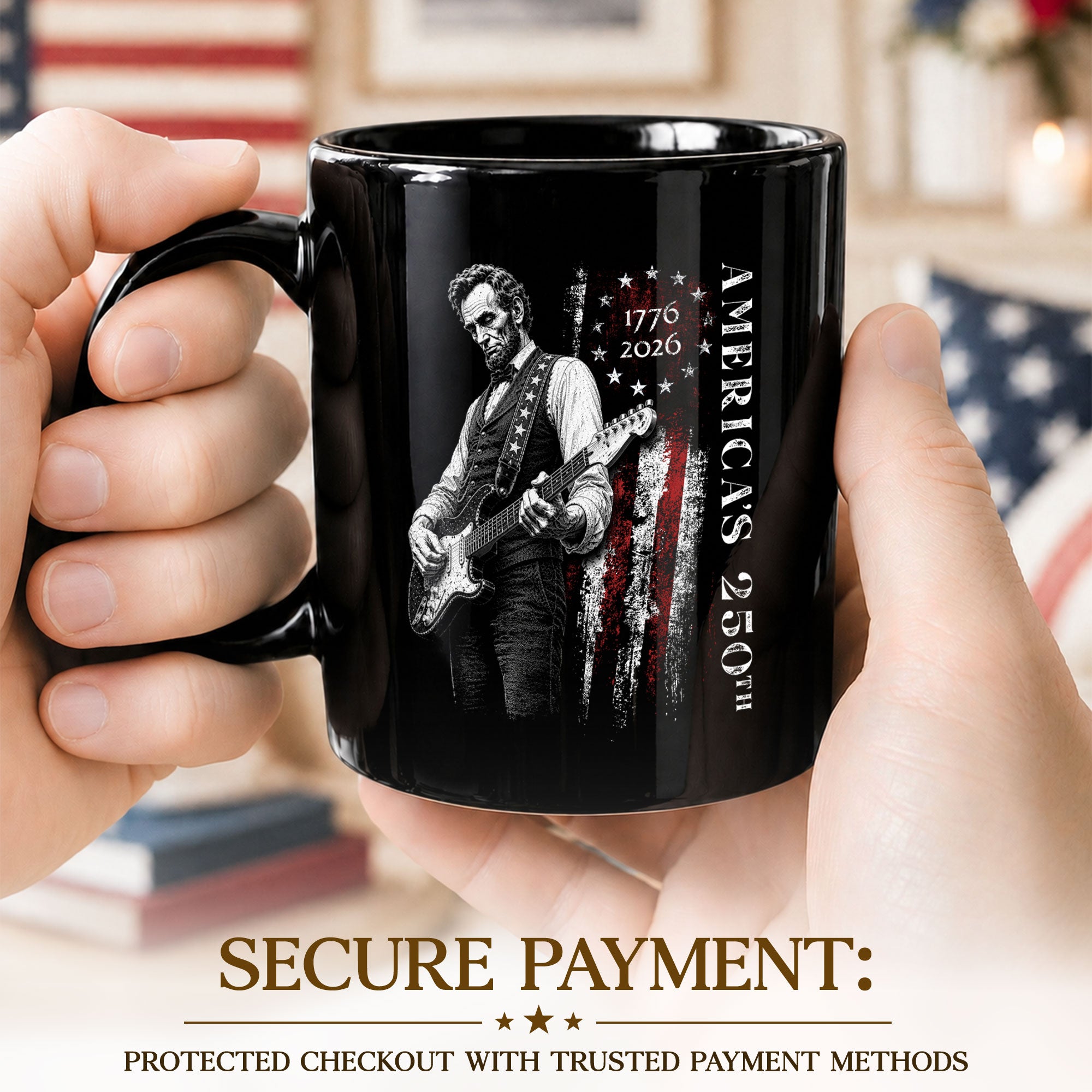 Abraham Lincoln Guitar Player America 250th Anniversary 1776-2026 Patriotic Art Mug