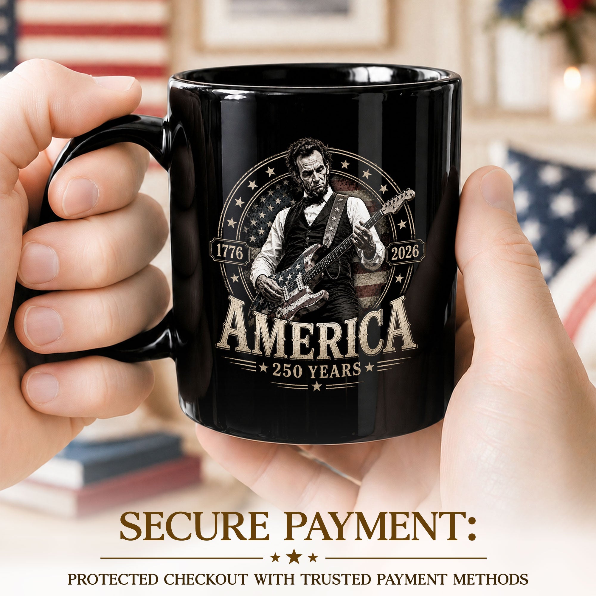 250 Years 1776 2026 Mug Abraham Lincoln Rock Guitar Patriotic Patriotic Ceramic Cup