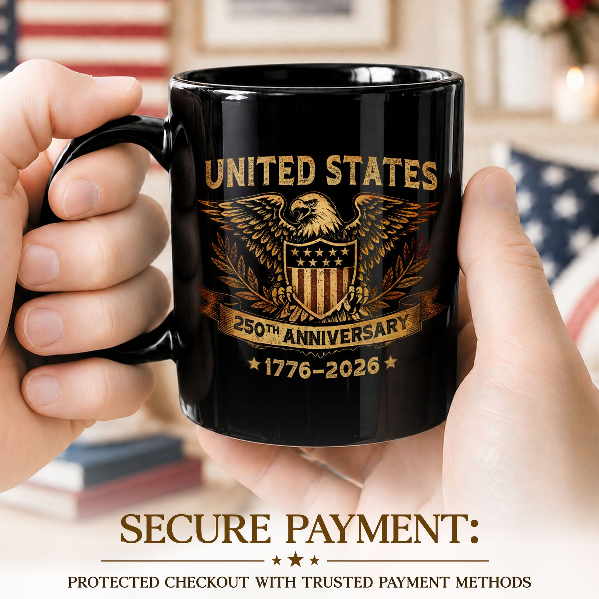 United States 250th Anniversary 1776-2026 Patriotic Eagle Shield Commemorative Mug - Rust Field Wear
