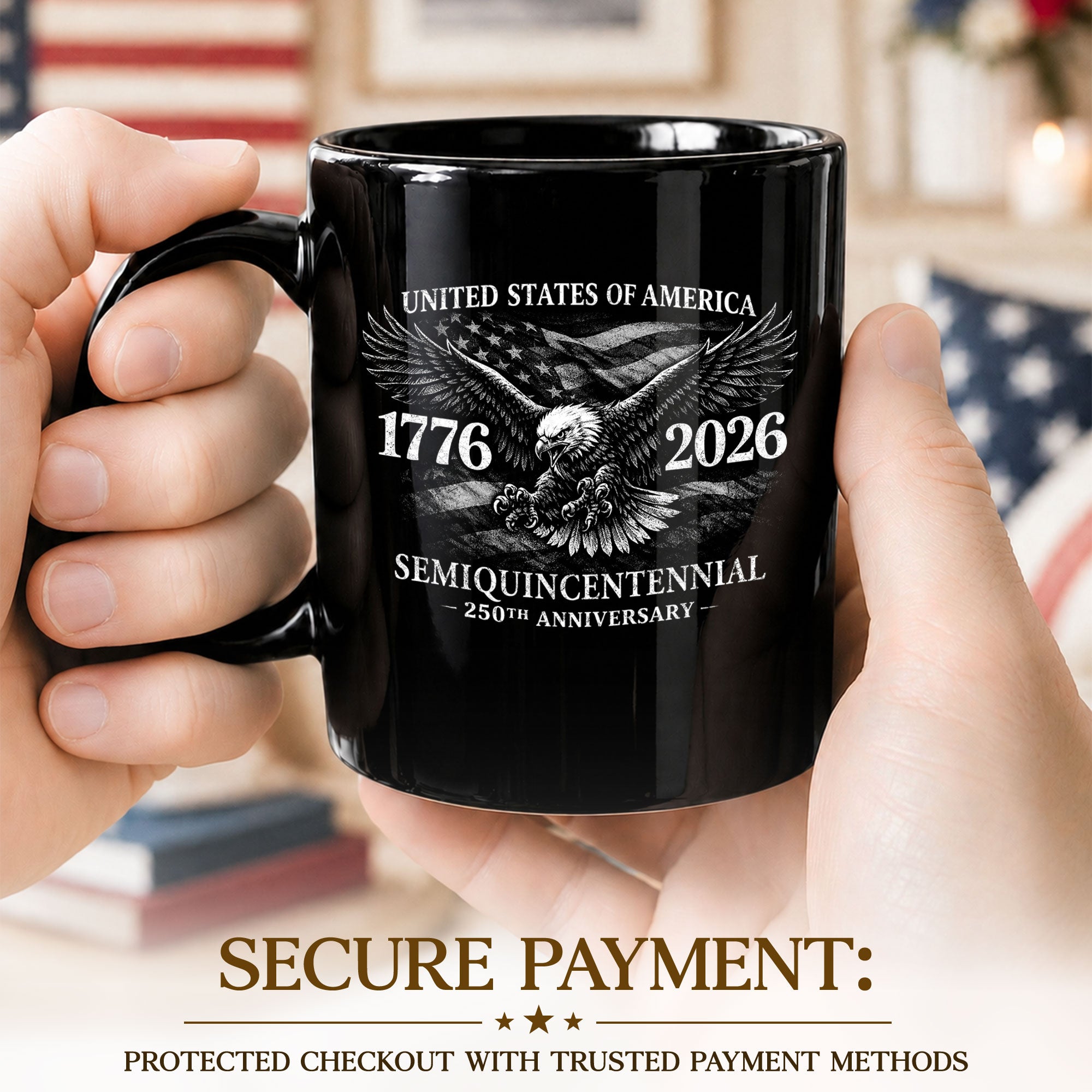 United States 250th Anniversary 1776-2026 Patriotic Eagle Commemorative Black Mug
