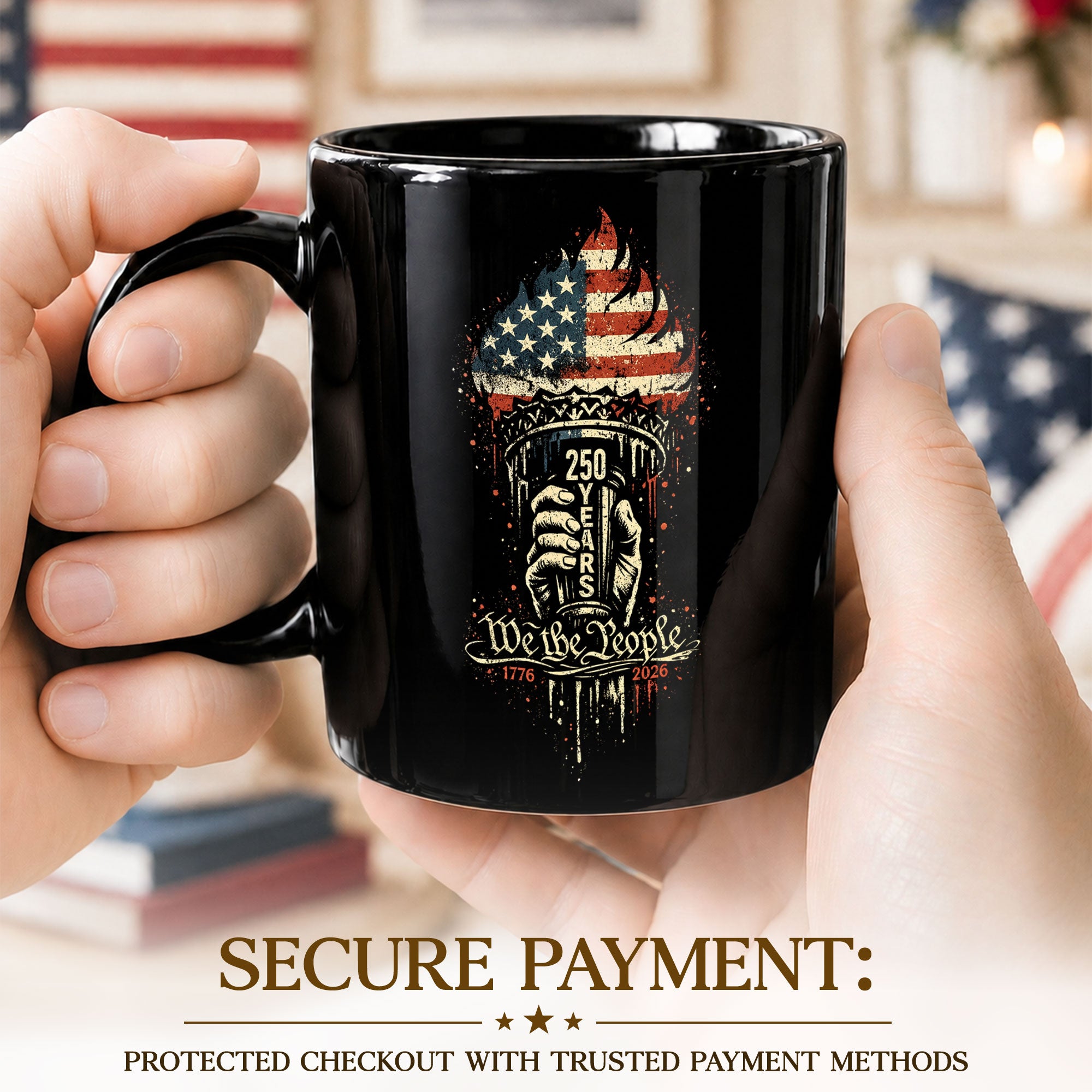 250 Years 1776 2026 Mug We The People Statue of Liberty Torch Ceramic Cup Gift - Rust Field Wear