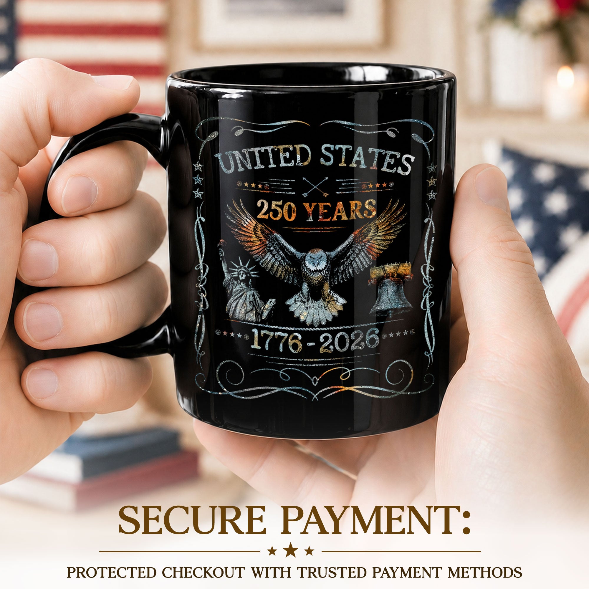 250 Years 1776 2026 Mug United States Patriotic Eagle Liberty Bell Ceramic Cup - Rust Field Wear
