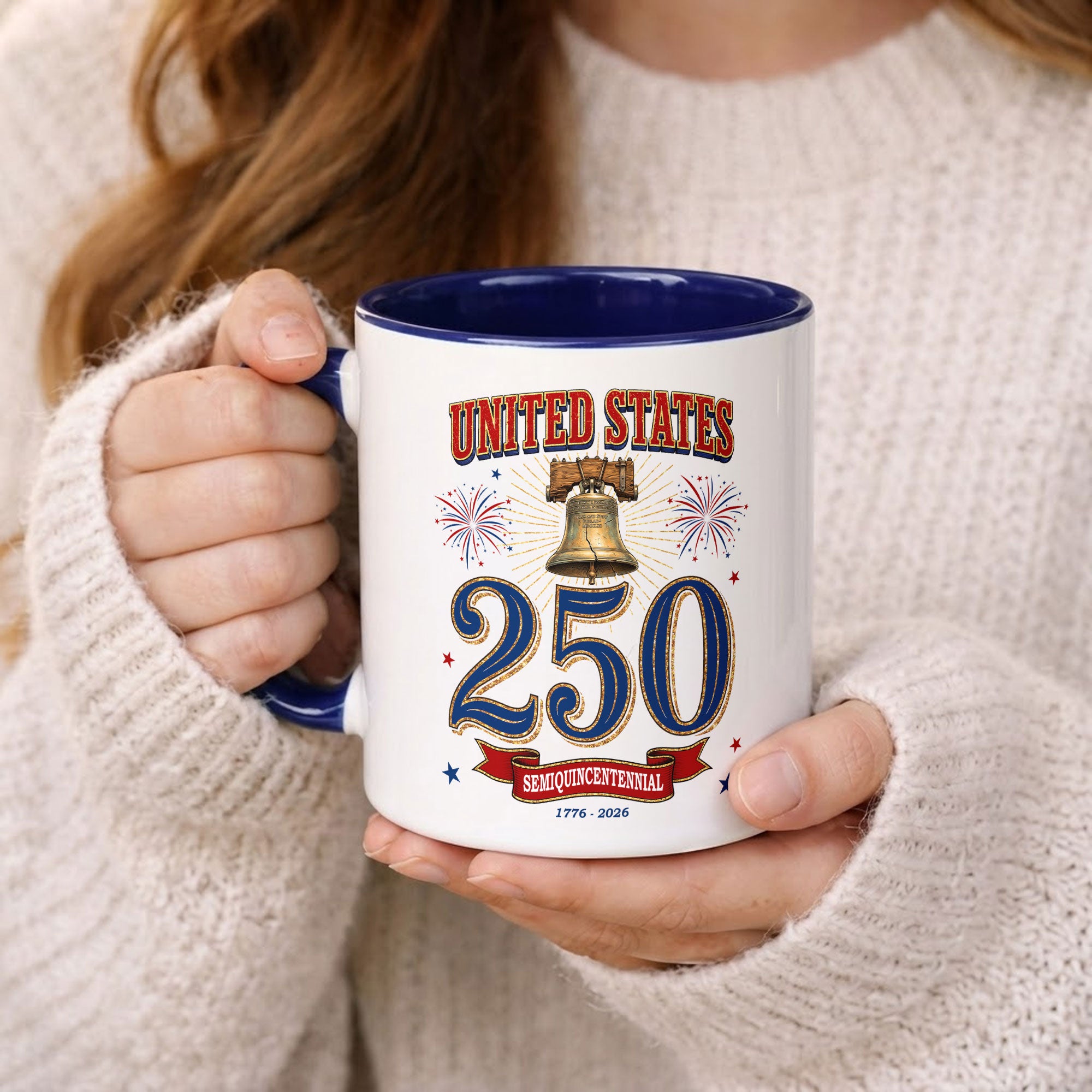 United States 1776 2026 Accent Mug Liberty Bell Patriotic Fireworks Gift Cup