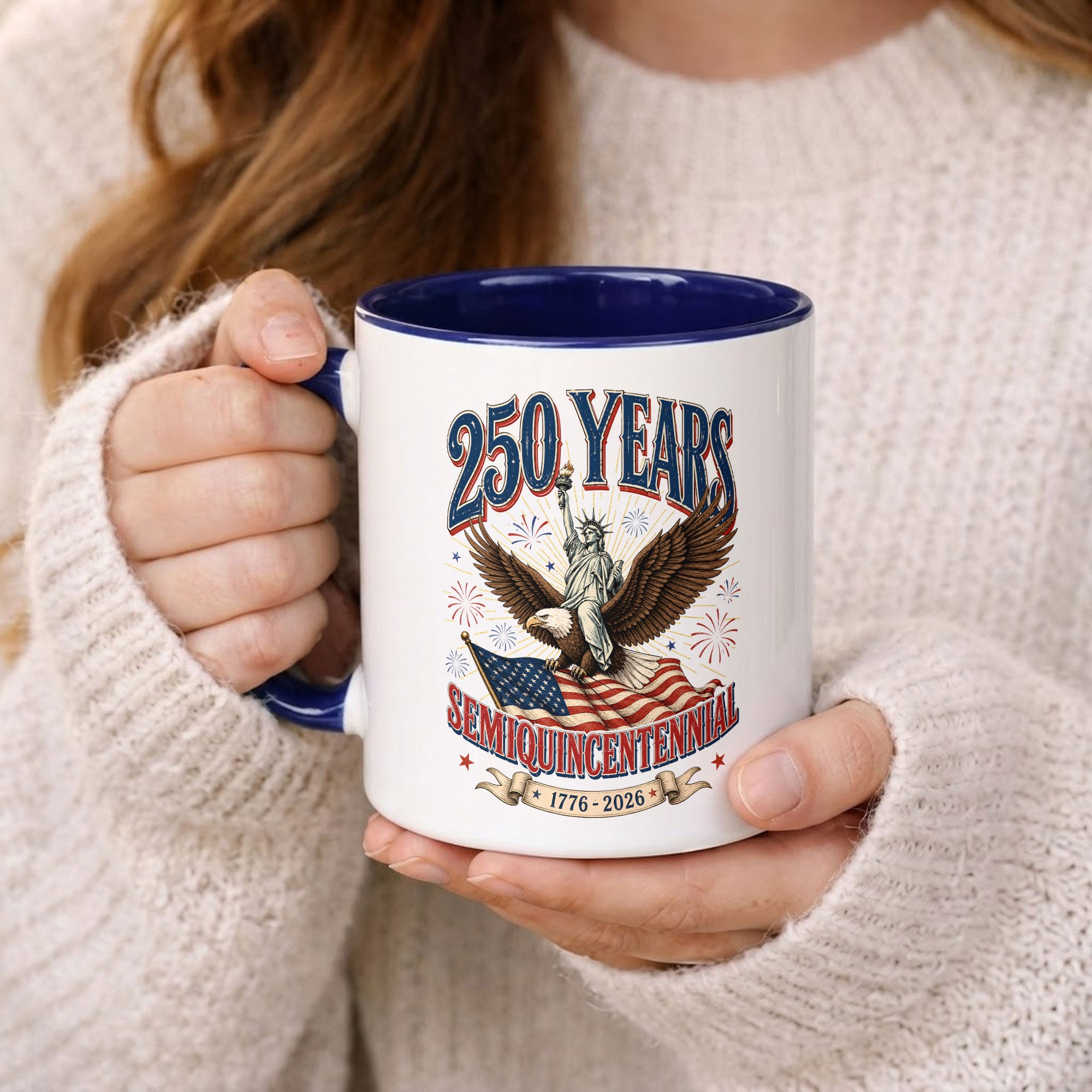Patriotic Gift Accent Mug Statue of Liberty Riding American Eagle Graphic 1776 2026 Cup