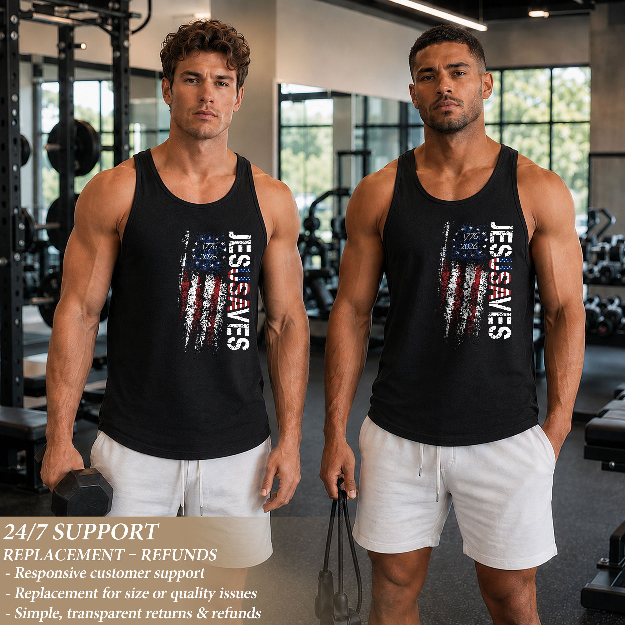 Men's Vertical JESUSAVES 1776-2026 Tank - Patriotic Graphic Sleeveless Summer Top