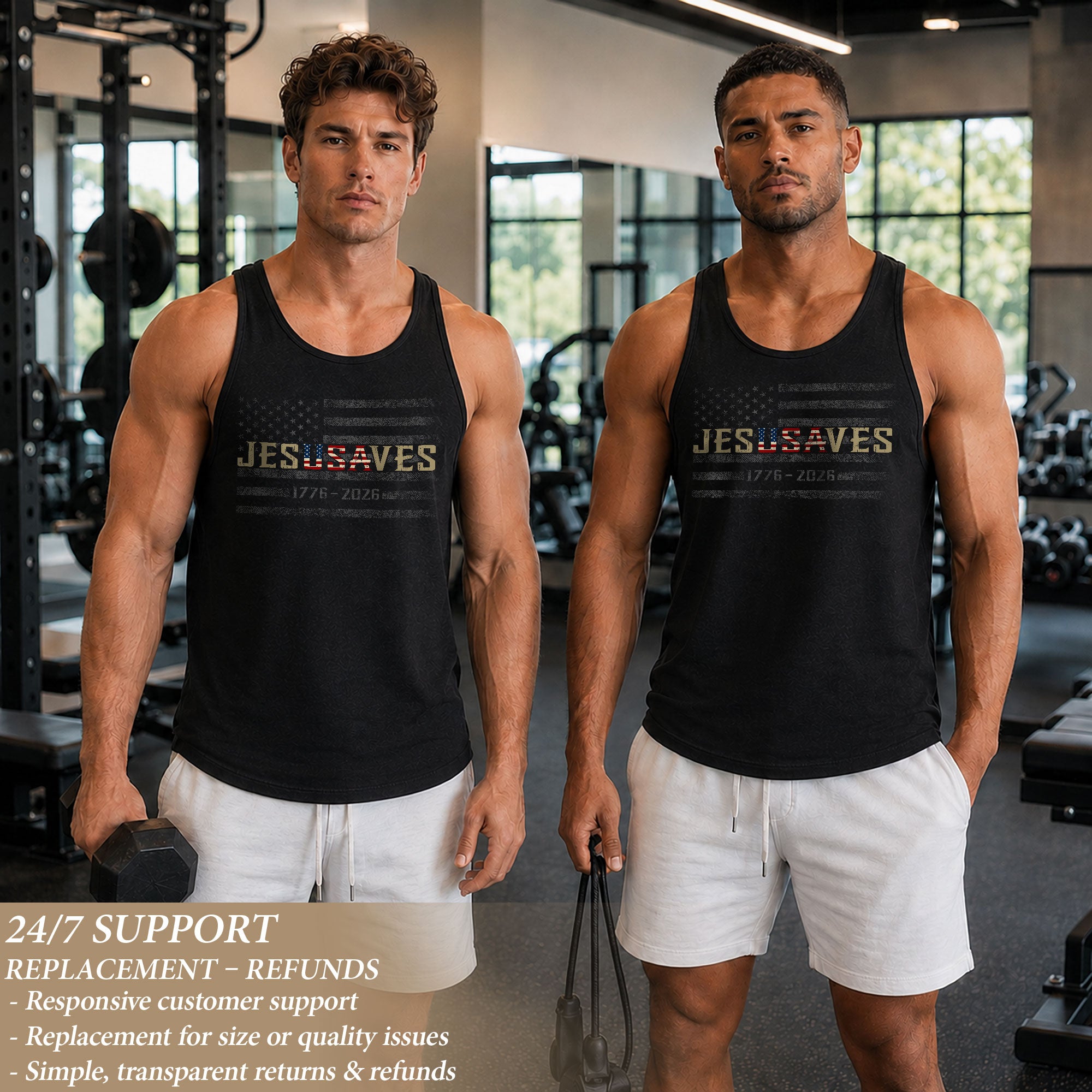 JESUSAVES 1776-2026 Sleeveless Tee - Men's Patriotic Faith Graphic Tank