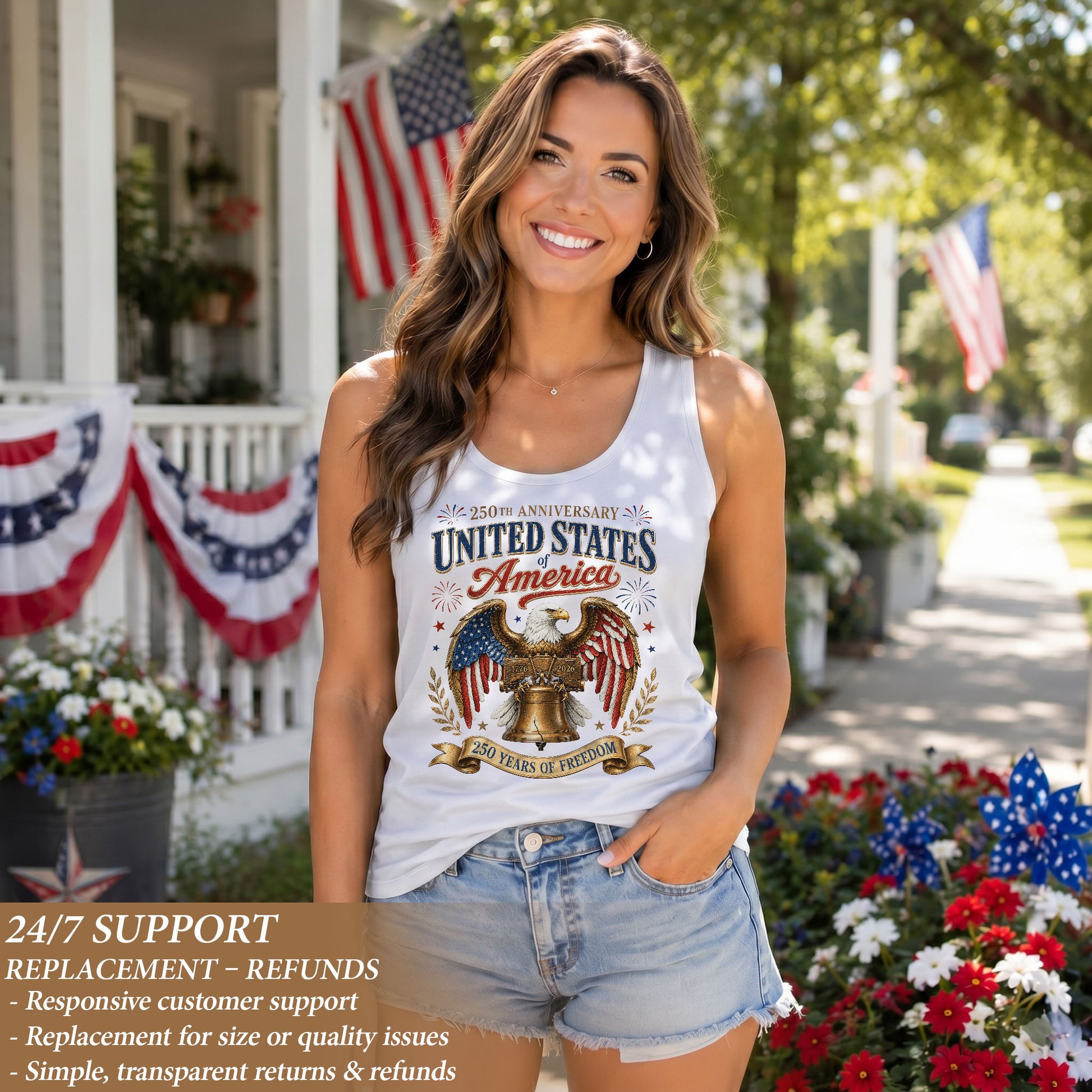 Vintage Tank Top Women Liberty Bell 250th Anniversary Patriotic USA Eagle Shirt 1776 - Rust Field Wear