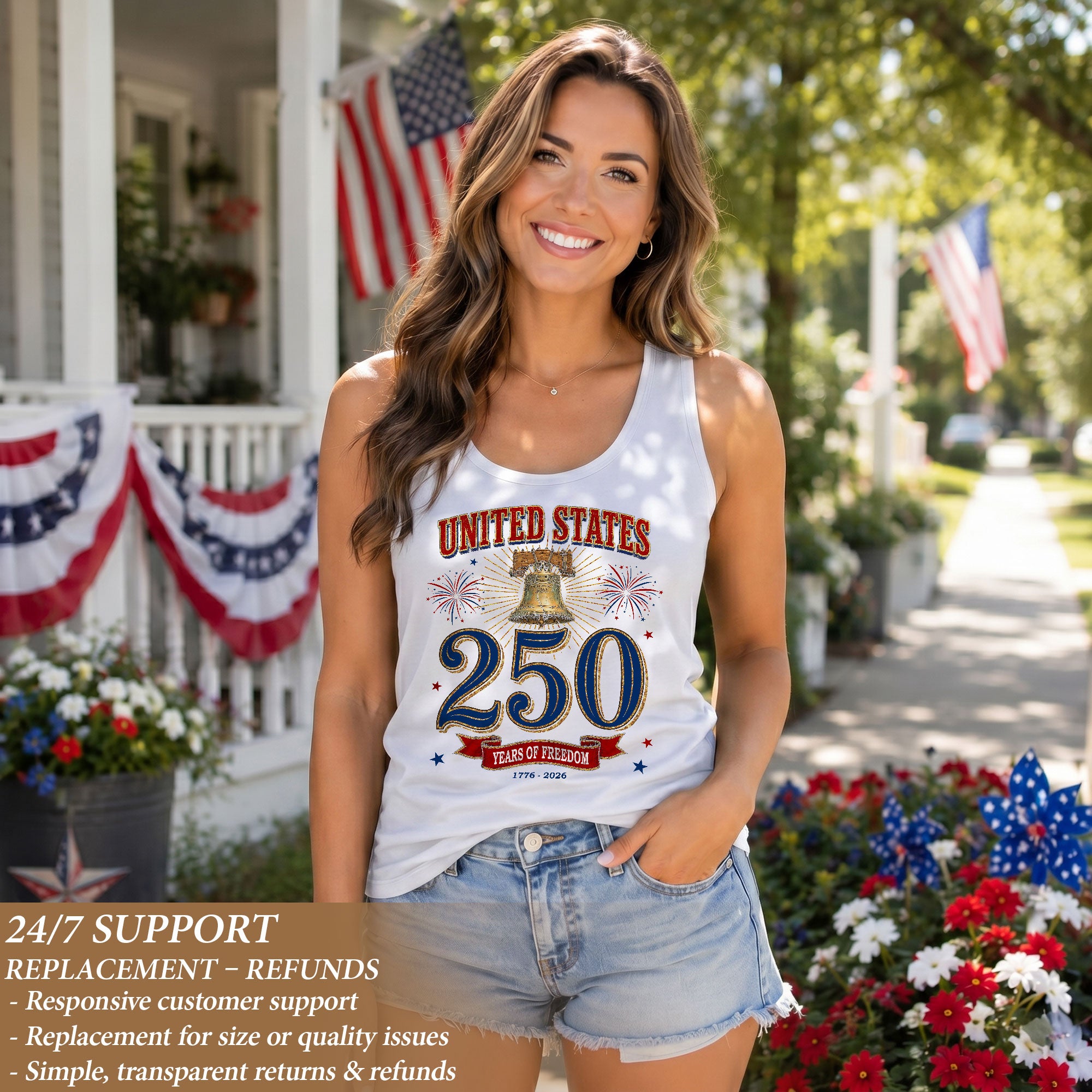 Patriotic Tank Top Women 250th Anniversary Liberty Bell 1776 2026 USA Vintage Shirt - Rust Field Wear