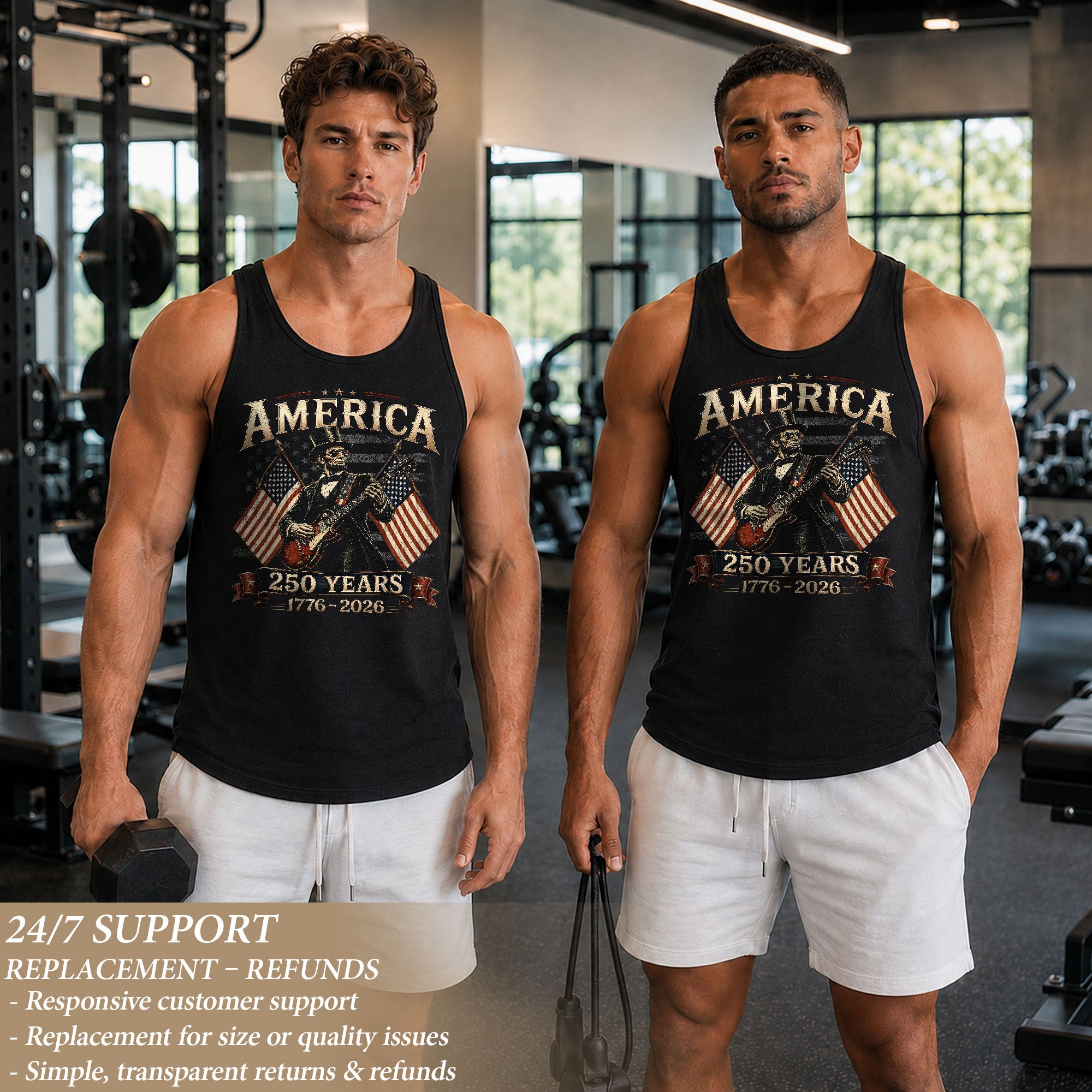 Rockstar Lincoln Guitar Men Tank Top - Retro Fireworks 1776 2026 Quarter Millennial Tee