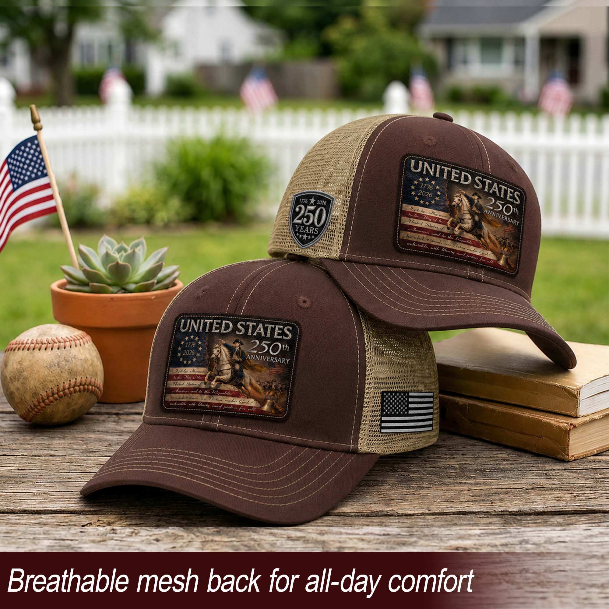 Leather Patch Hat US 250th Anniversary Trucker Cap George Washington Patriotic Hat