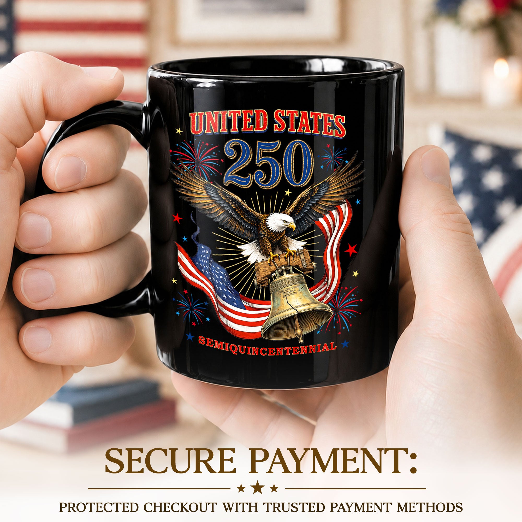 Historical Eagle and Bell Ceramic Mug – Patriotic Anniversary Keepsake Gift Item