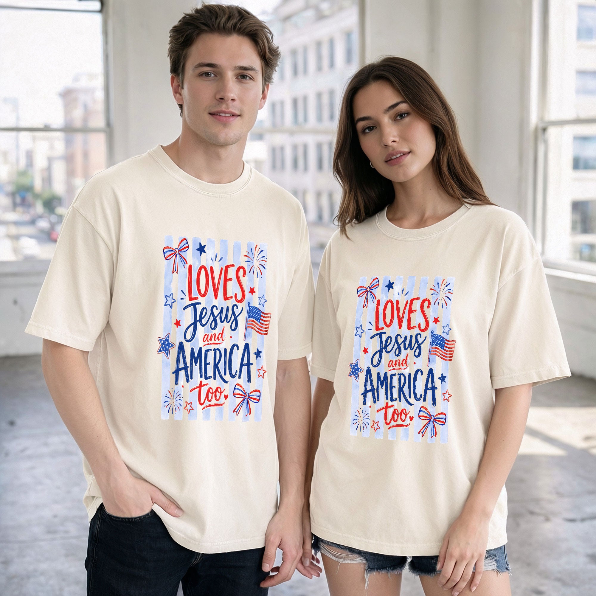 Loves Jesus and America Too Shirt Faith and Country Clothing American Pride Christian Tee