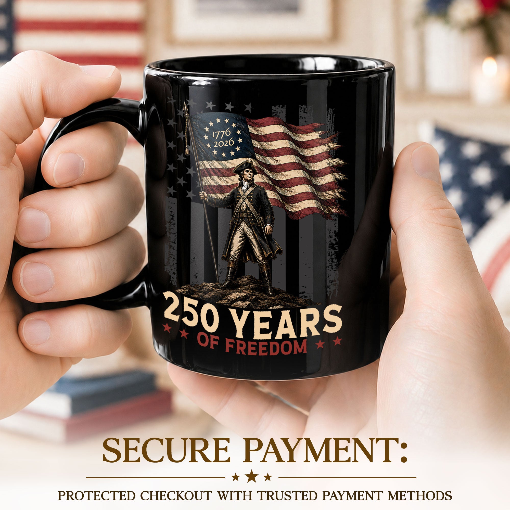 Patriotic Mug 250 Years of Freedom 1776-2026 Revolutionary War Soldier Ceramic Gift