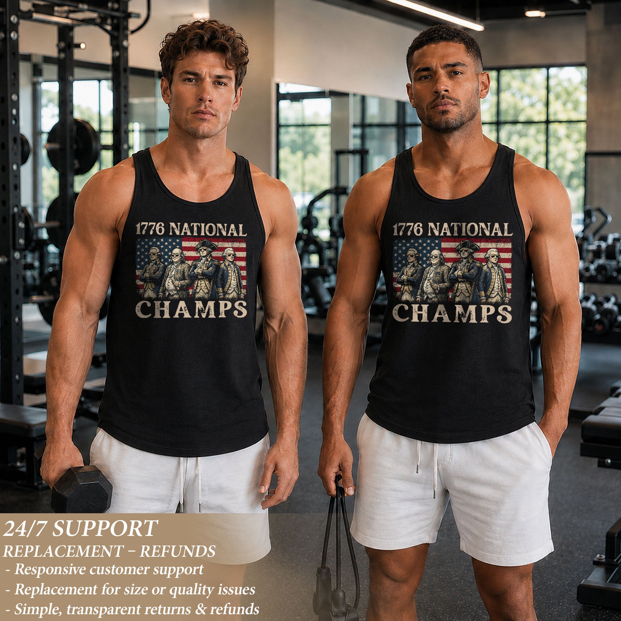 Patriotic 1776 National Champs Tank Top - Founding Fathers American Flag Print Shirt