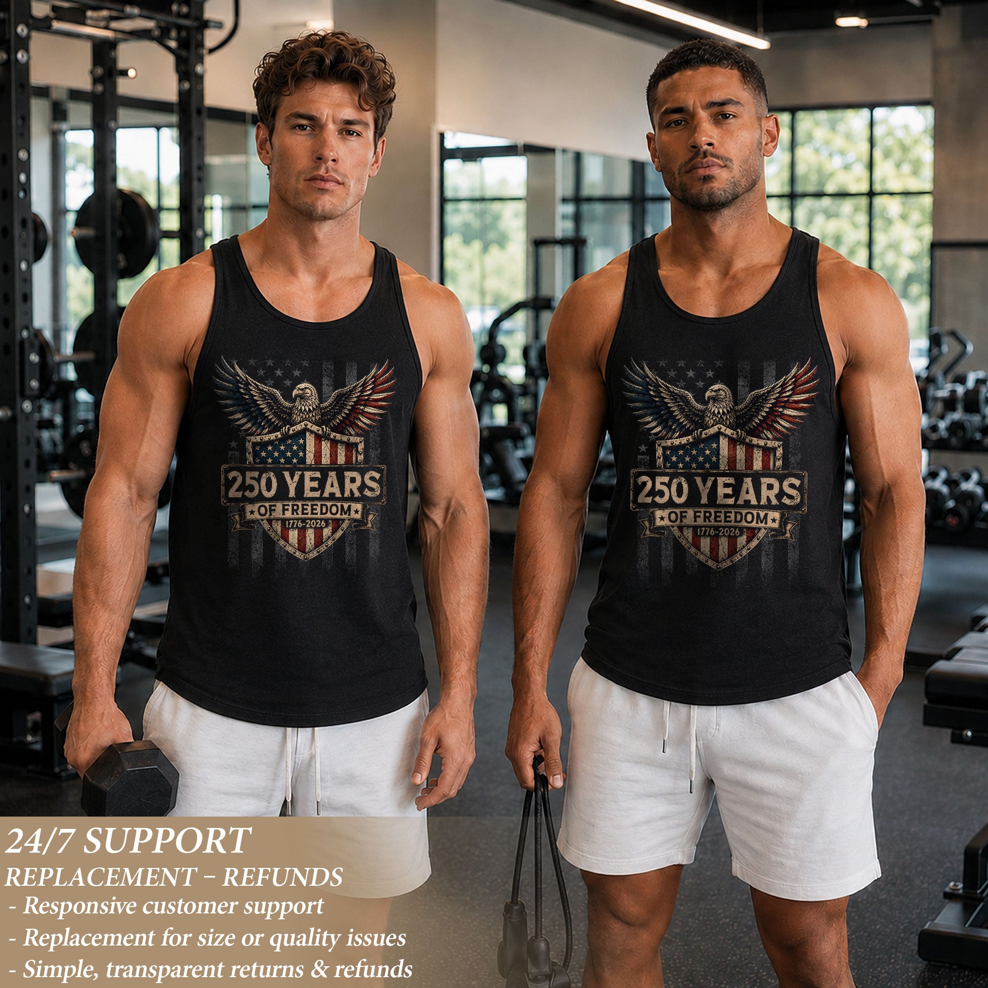 Men Tank Top 250 Years of Freedom Shirt 1776 2026 Patriotic American Eagle Graphic Tee