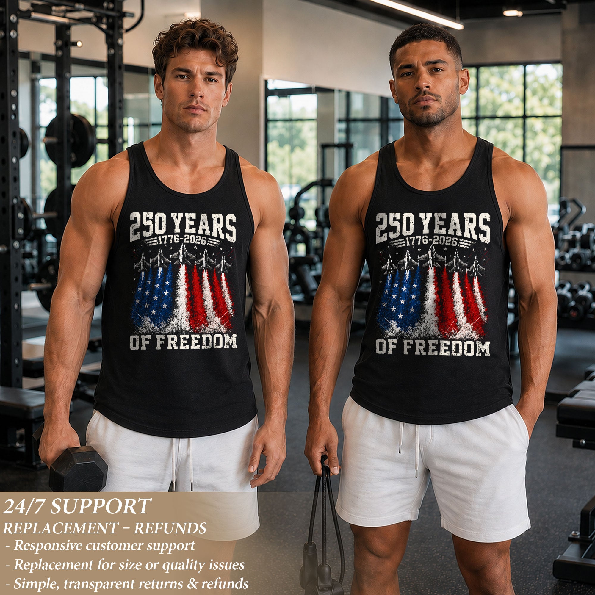 Men Tank Top 250 Years of Freedom Shirt 1776 2026 Fighter Jet Patriotic Graphic Tee