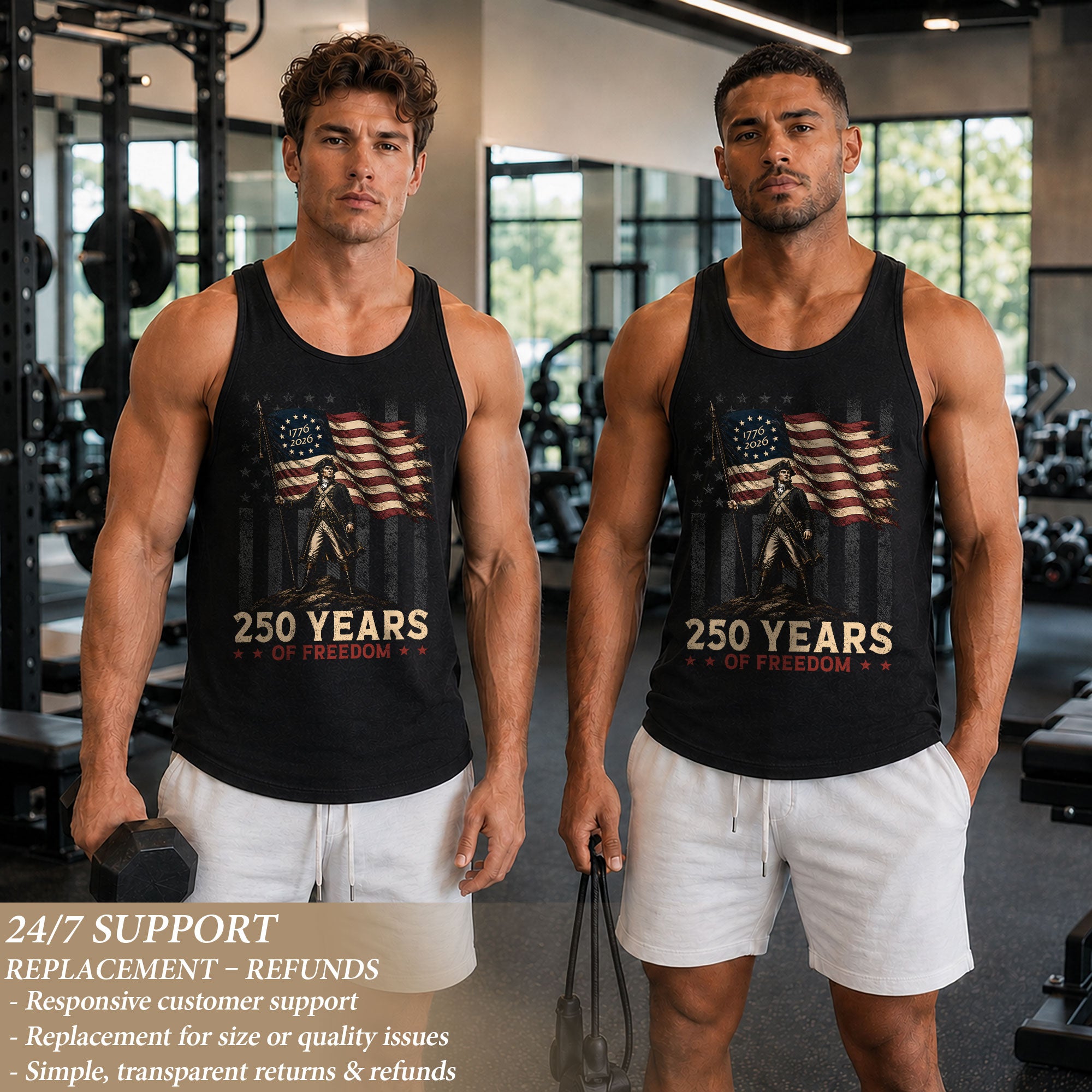 Men Tank Top 250 Years of Freedom Shirt 1776 2026 George Washington Patriotic Tee