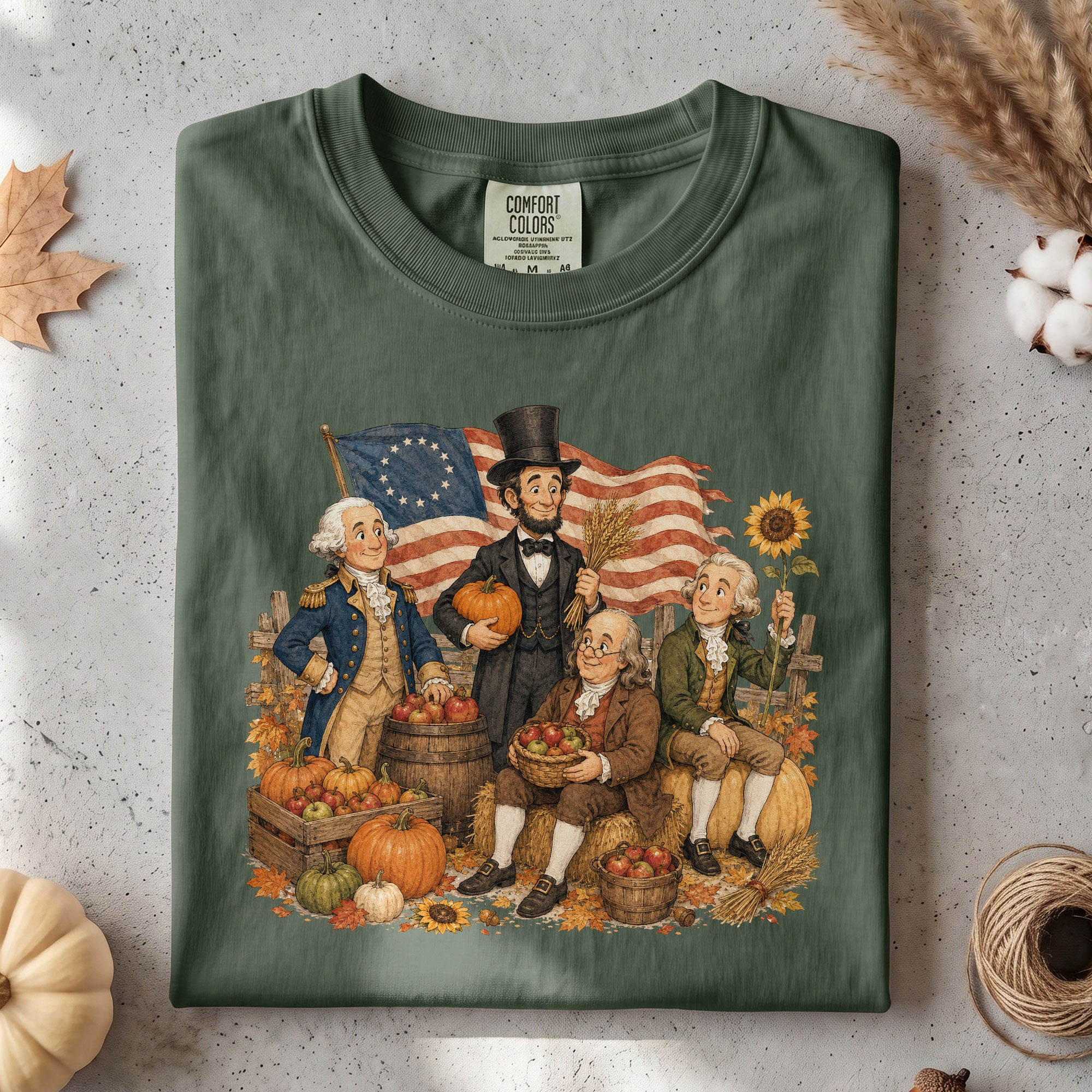 Historical Figures Fall T-Shirt Patriotic Autumn Graphic Tee for Thanksgiving Lovers