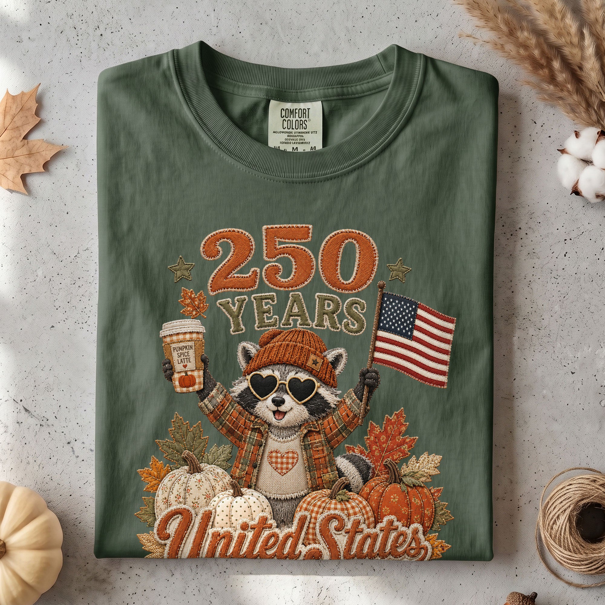 Raccoon Fall T-Shirt: 1776-2026 United States Autumn Graphic Tee for Thanksgiving