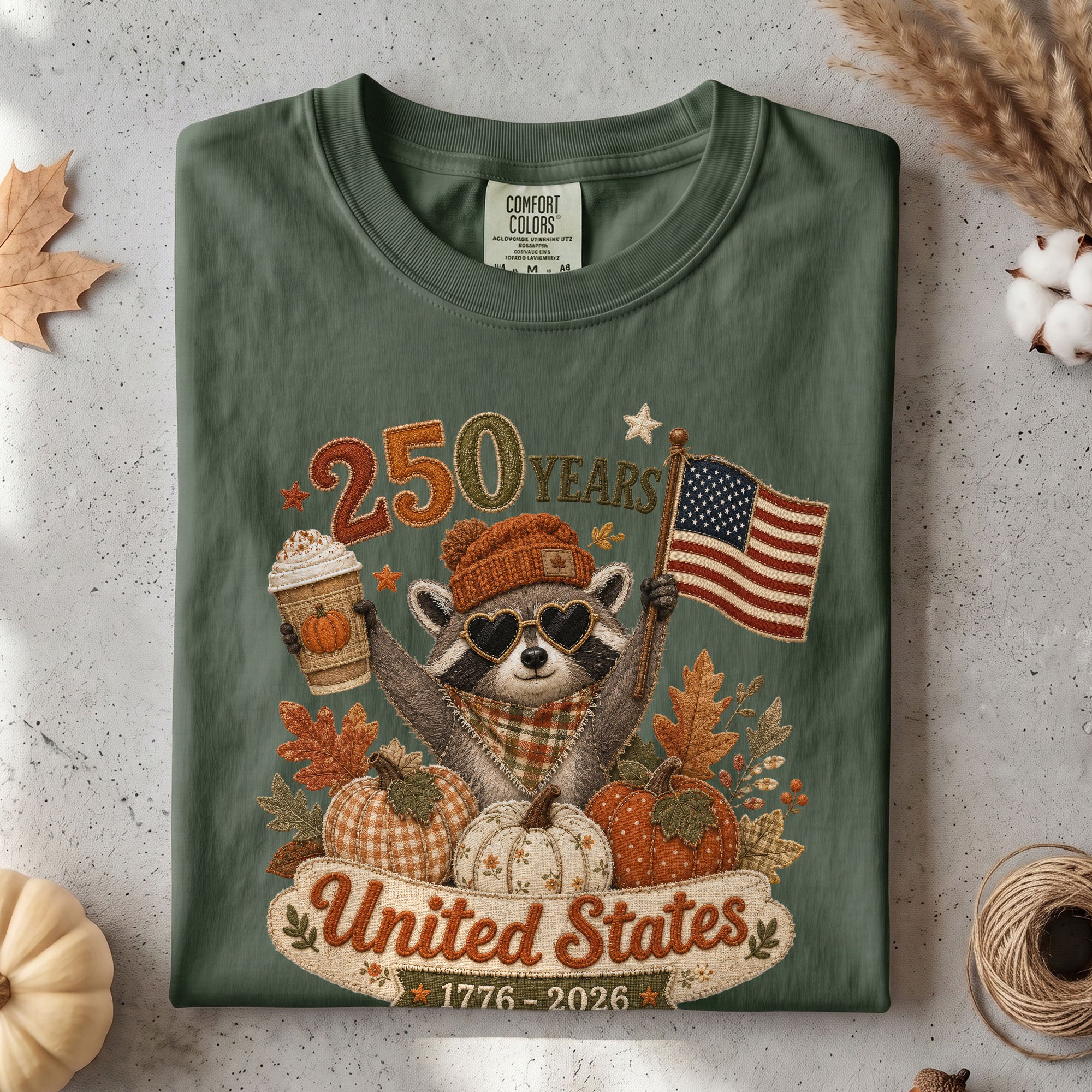 1776-2026 United States Fall Graphic Tee: Cute Raccoon Autumn Pumpkin Spice T-Shirt