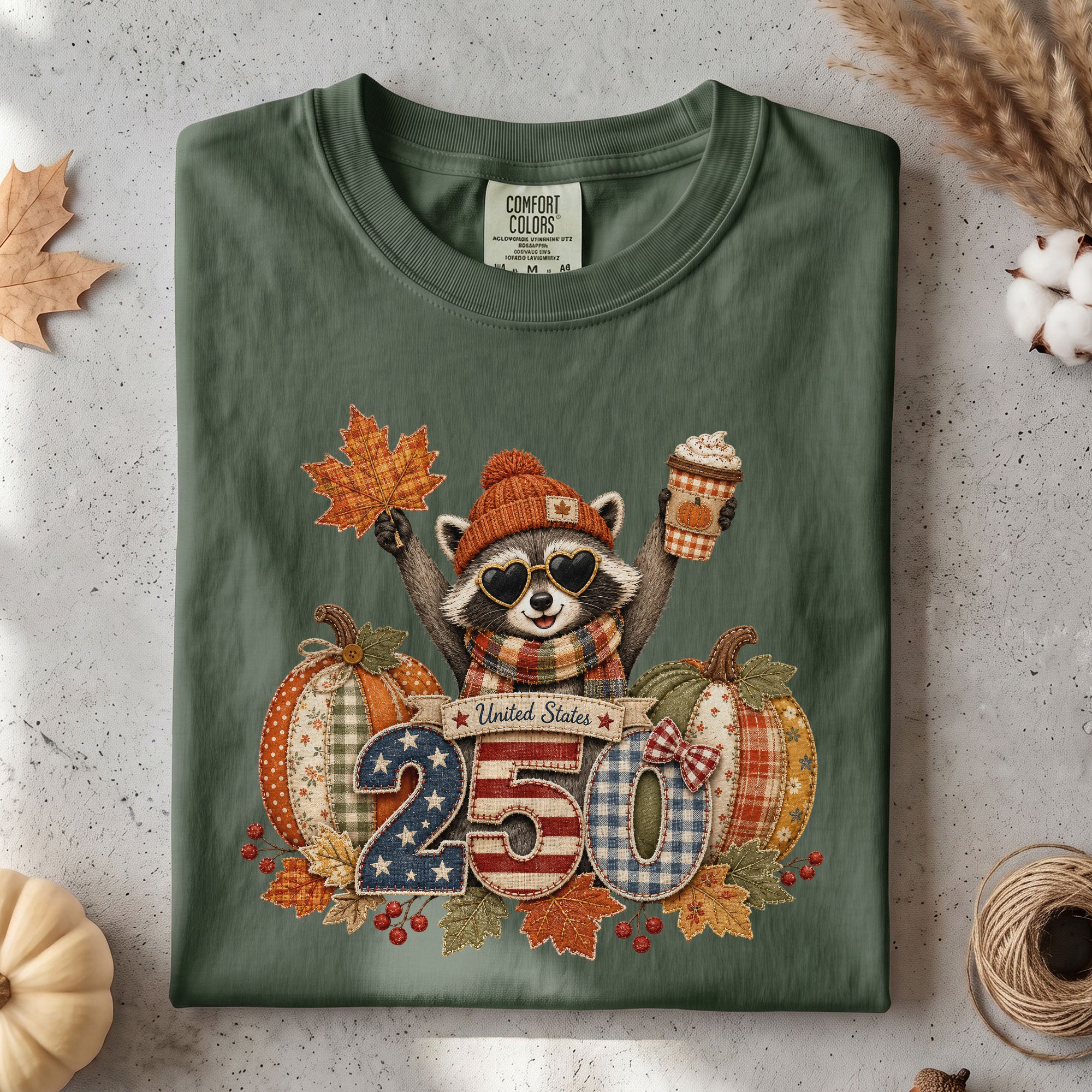 Cute Raccoon 250 Years United States Shirt: Cozy Autumn Pumpkin Seasonal Graphic Tee