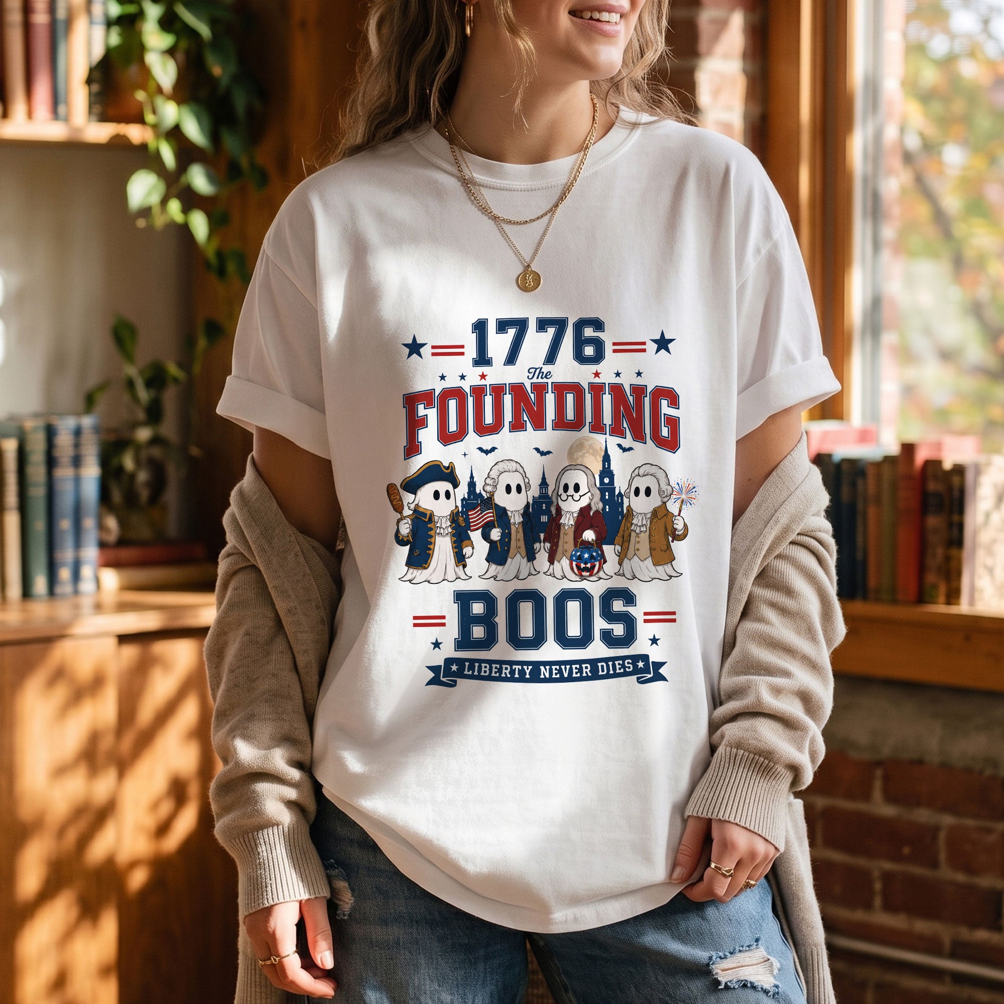 Founding Fathers Ghost Halloween Shirt 1776 The Founding Boos Patriotic Graphic Tee