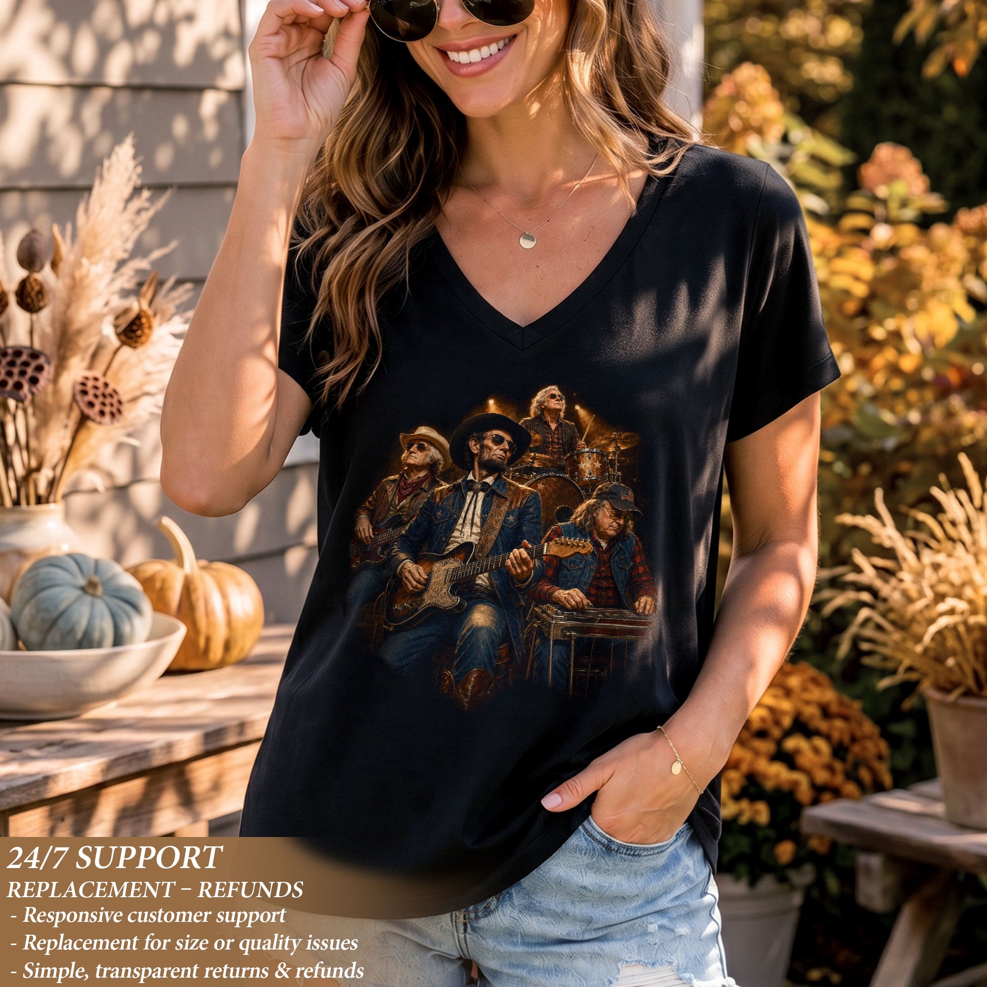 Presidential Country Band V-Neck Graphic T Shirt Patriotic Women's Casual Fashion Top