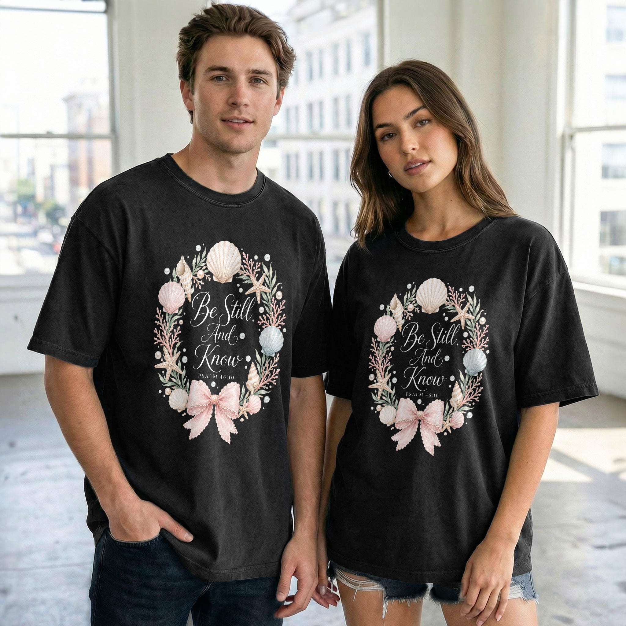 Be Still And Know Shirt Seashell Wreath Beach Christian Psalm 46 10 Faith Graphic Tee