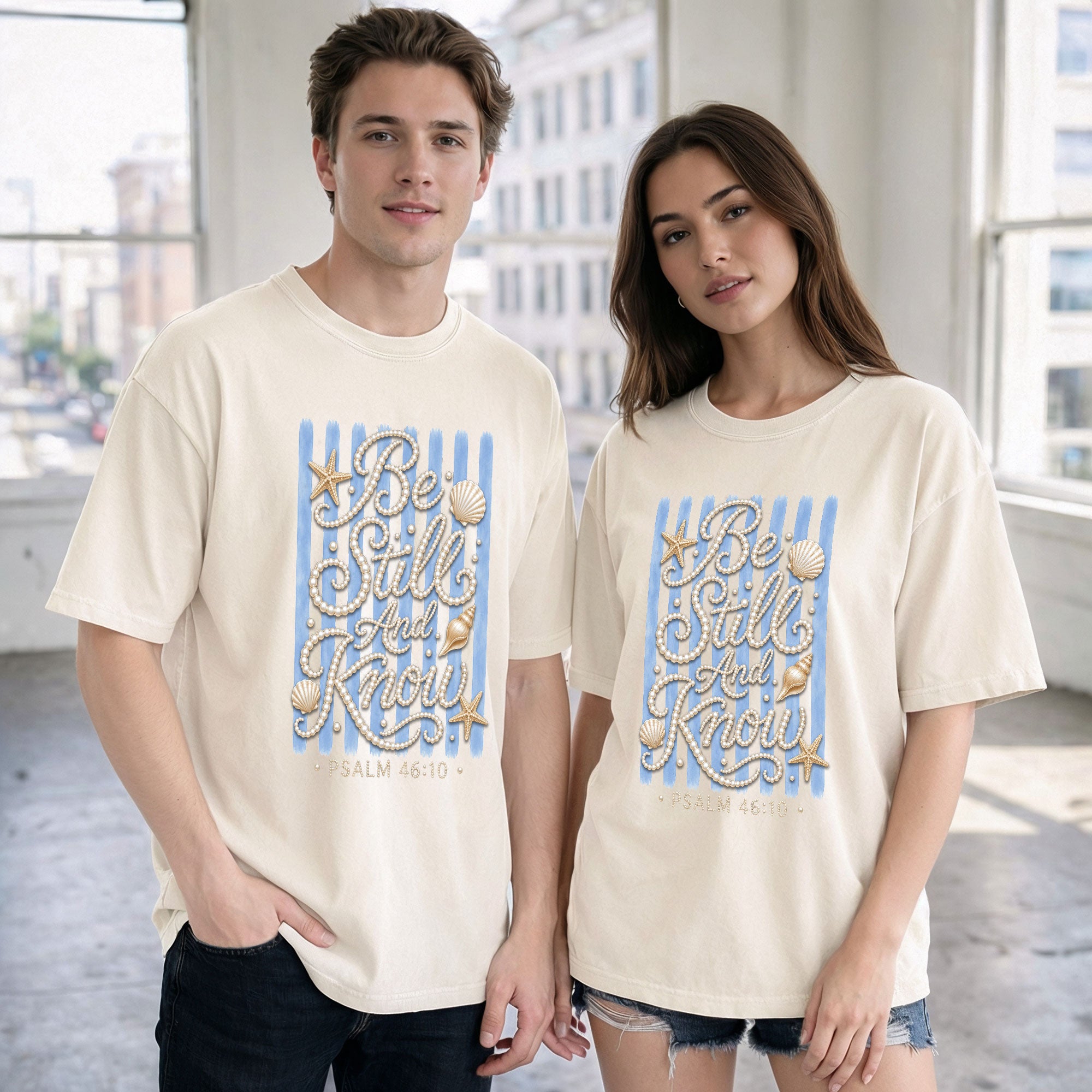 Be Still And Know Shirt Pearl Lettering Ocean Beach Christian Psalm 46 10 Graphic Tee