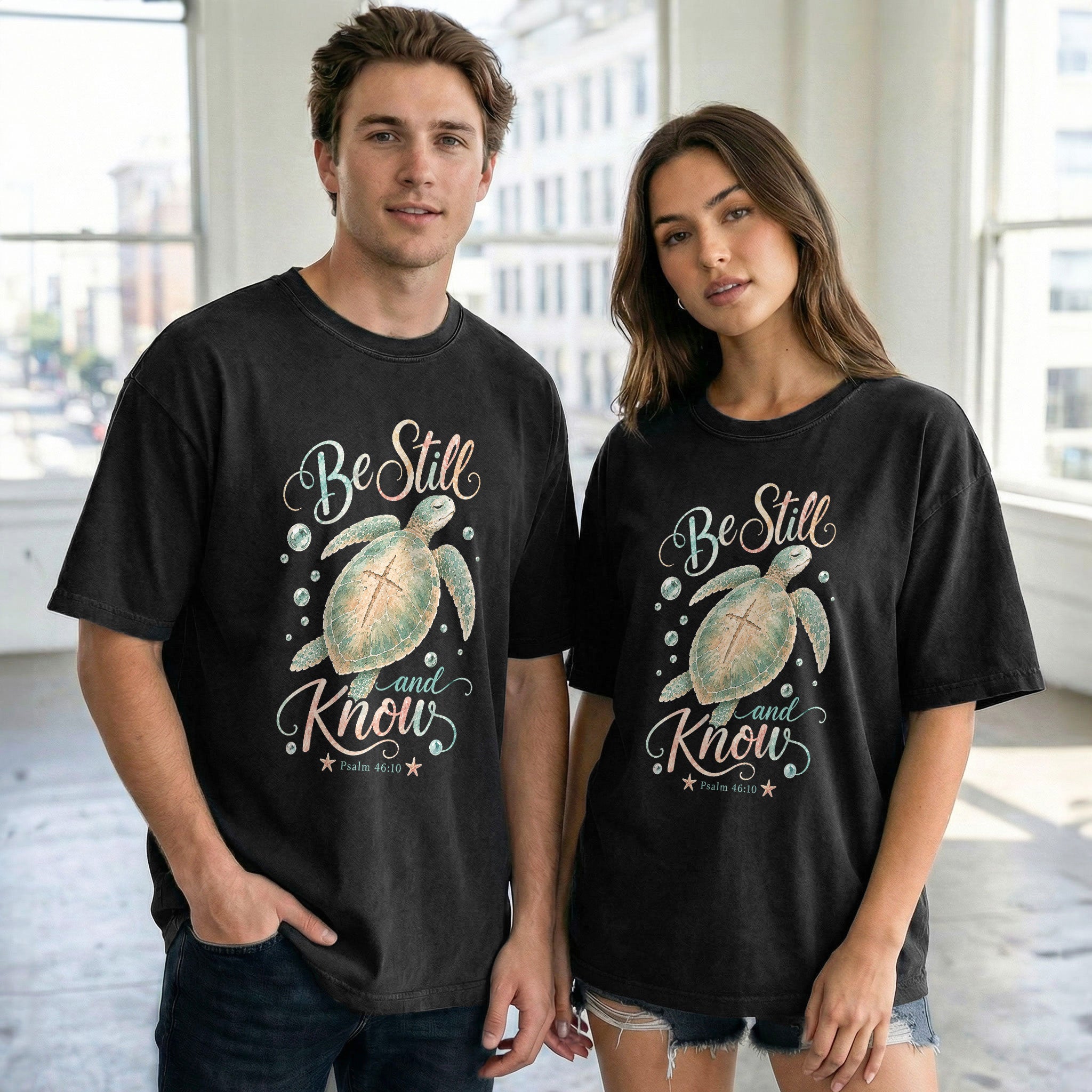 Be Still And Know Shirt Sea Turtle Cross Ocean Christian Psalm 46 10 Faith Graphic Tee