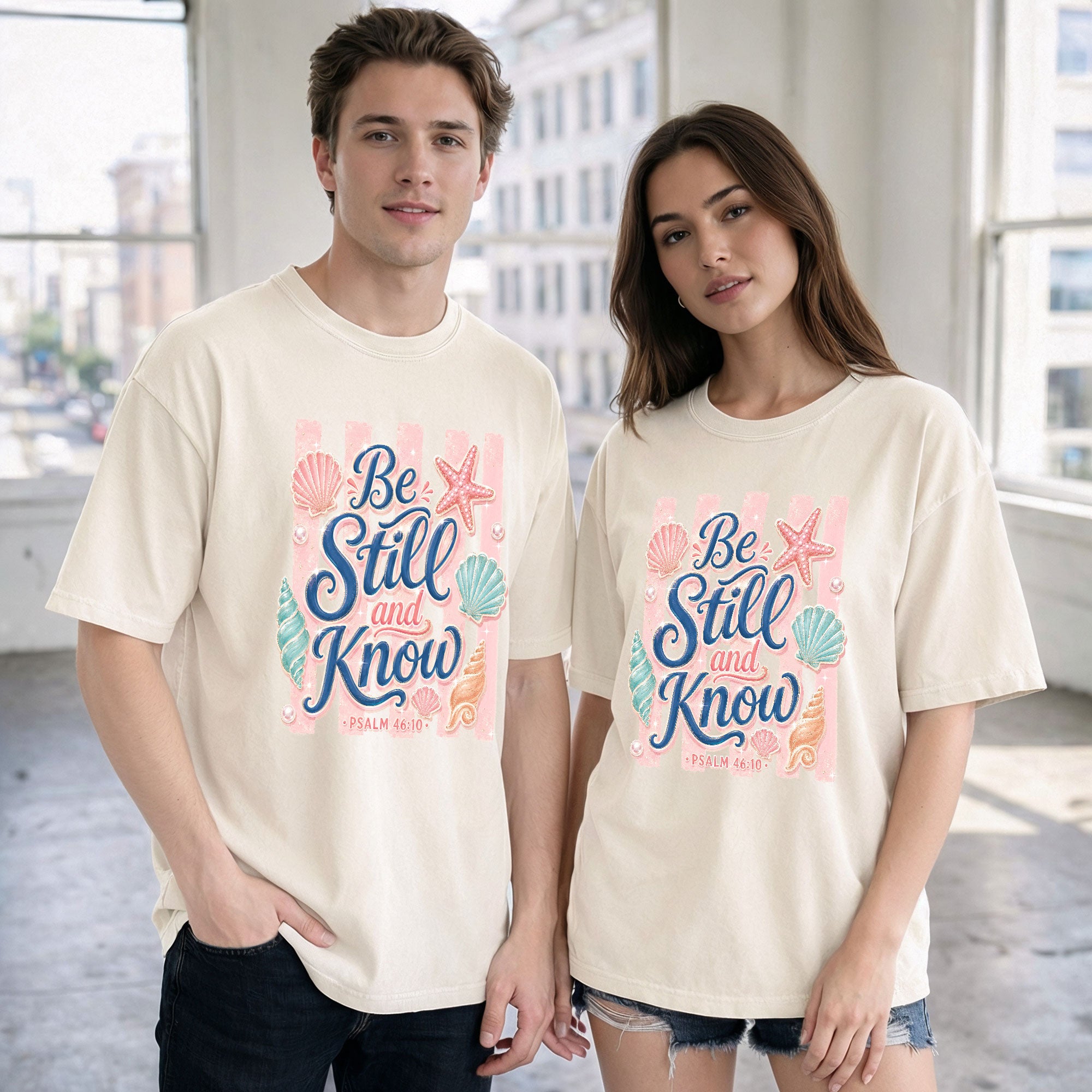 Be Still And Know Shirt Pink Stripes Beach Christian Psalm 46 10 Faith Graphic Tee