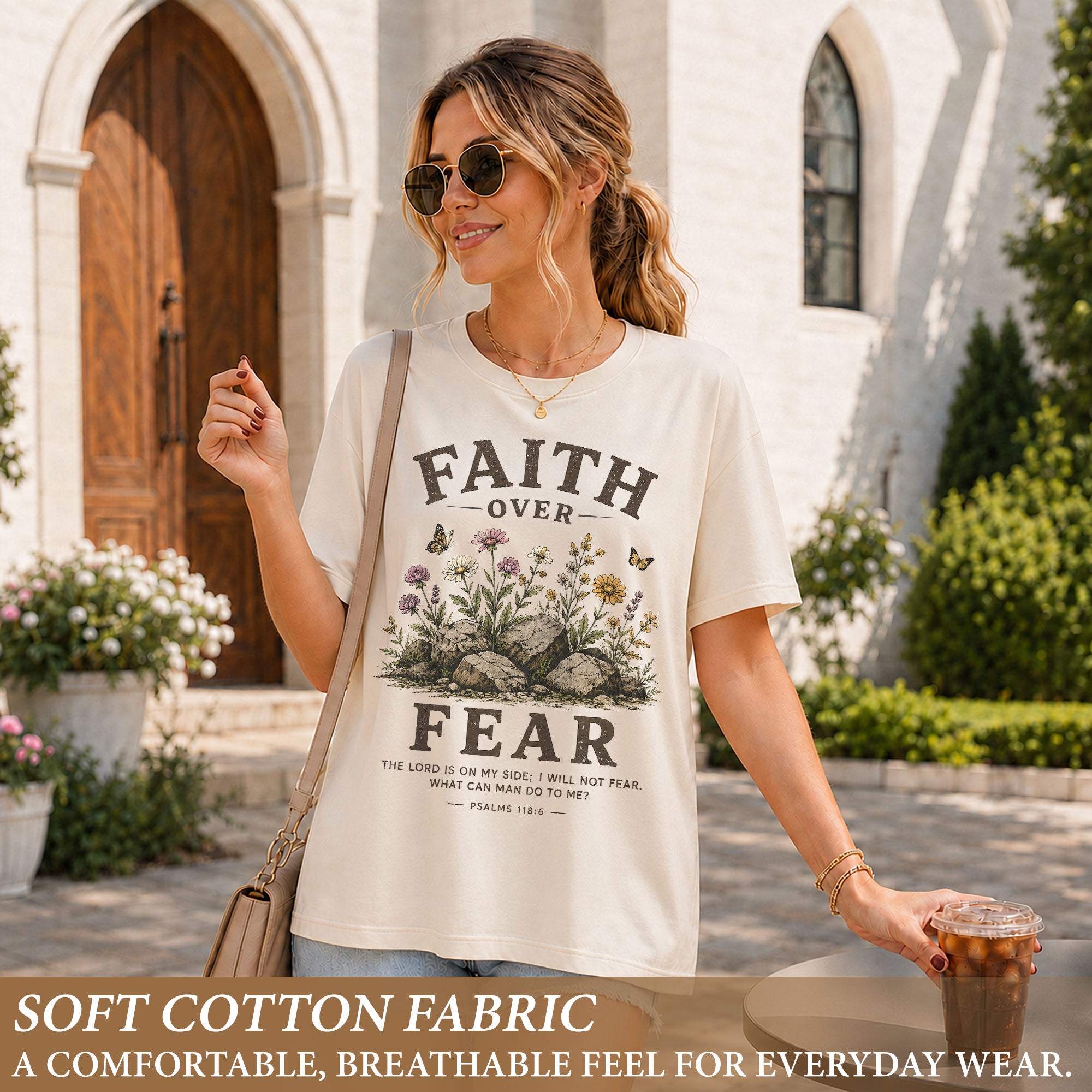 Faith Over Fear Christian Shirt Floral Wildflower Women T-Shirt Psalms 118:6 Tee