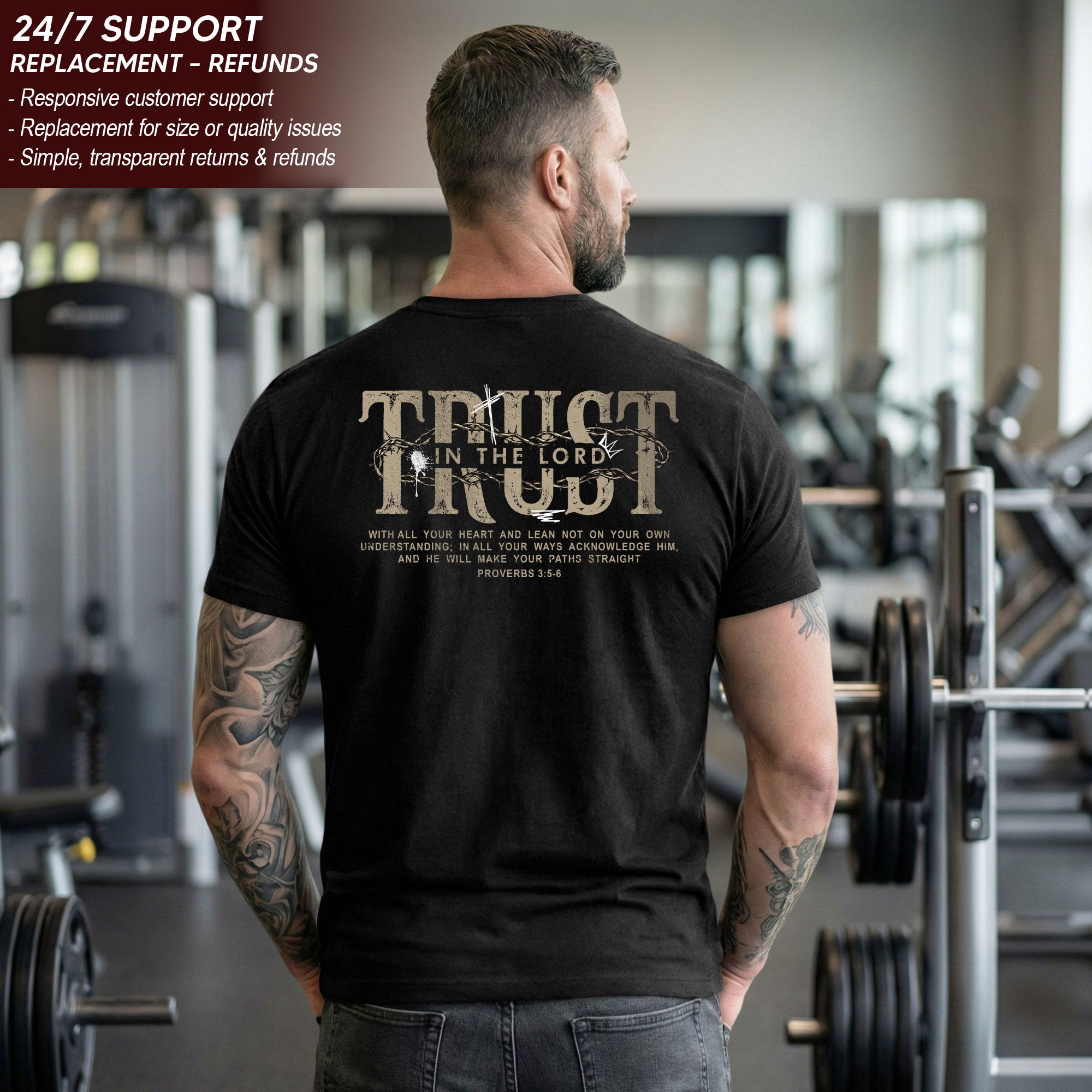 Trust In The Lord Christian Shirt Proverbs 3 5 6 Scripture Verse Cross Graphic Tee