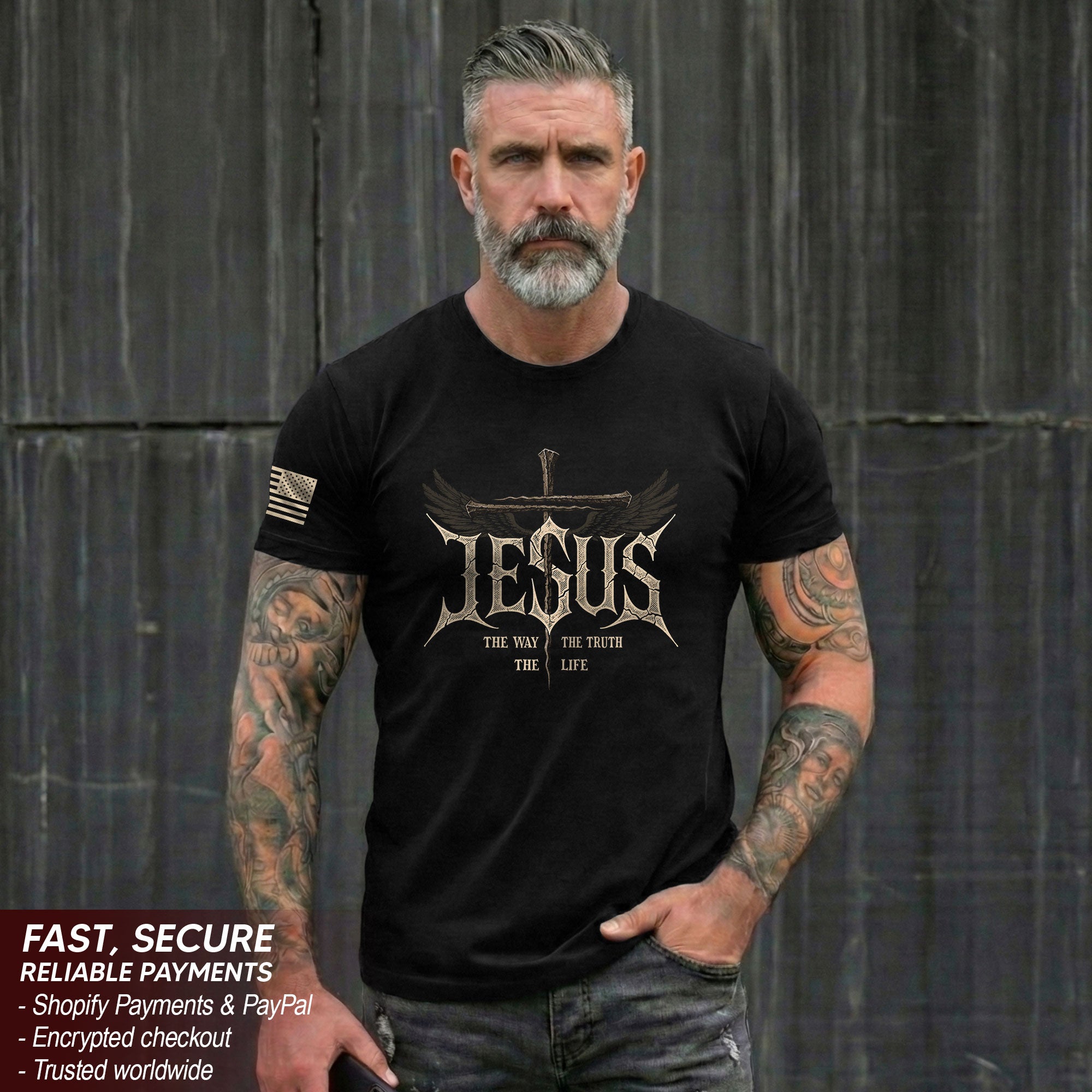 Jesus The Way The Truth The Life Shirt Patriotic Christian Cross Graphic Tee Faith