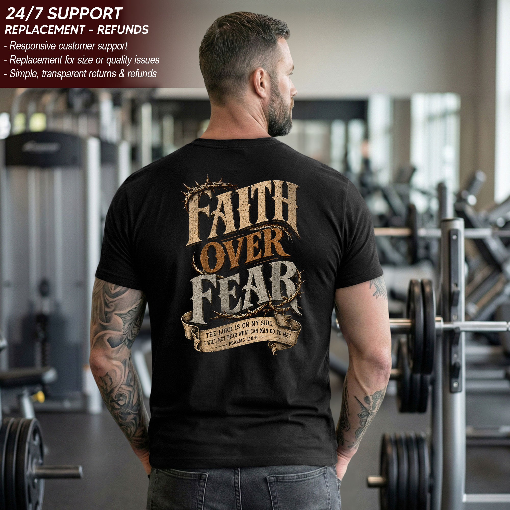Faith Over Fear T Shirt Christian Crown Of Thorns Psalms 118 6 Religious Tee Top