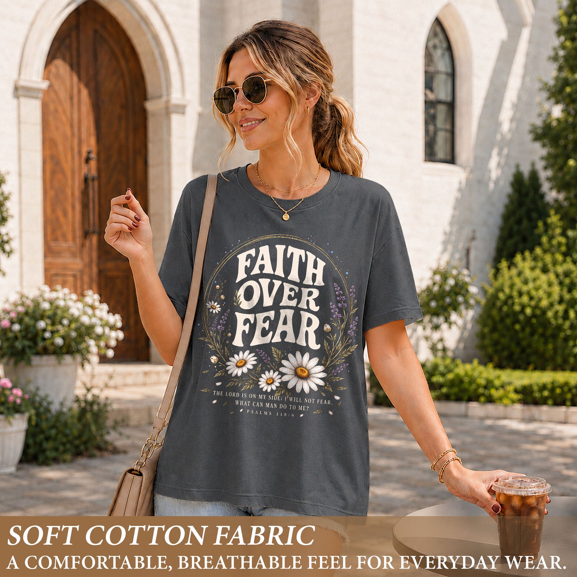 Faith Over Fear Christian Shirt Floral Bible Verse Psalms 118 6 Womens Faith Tee