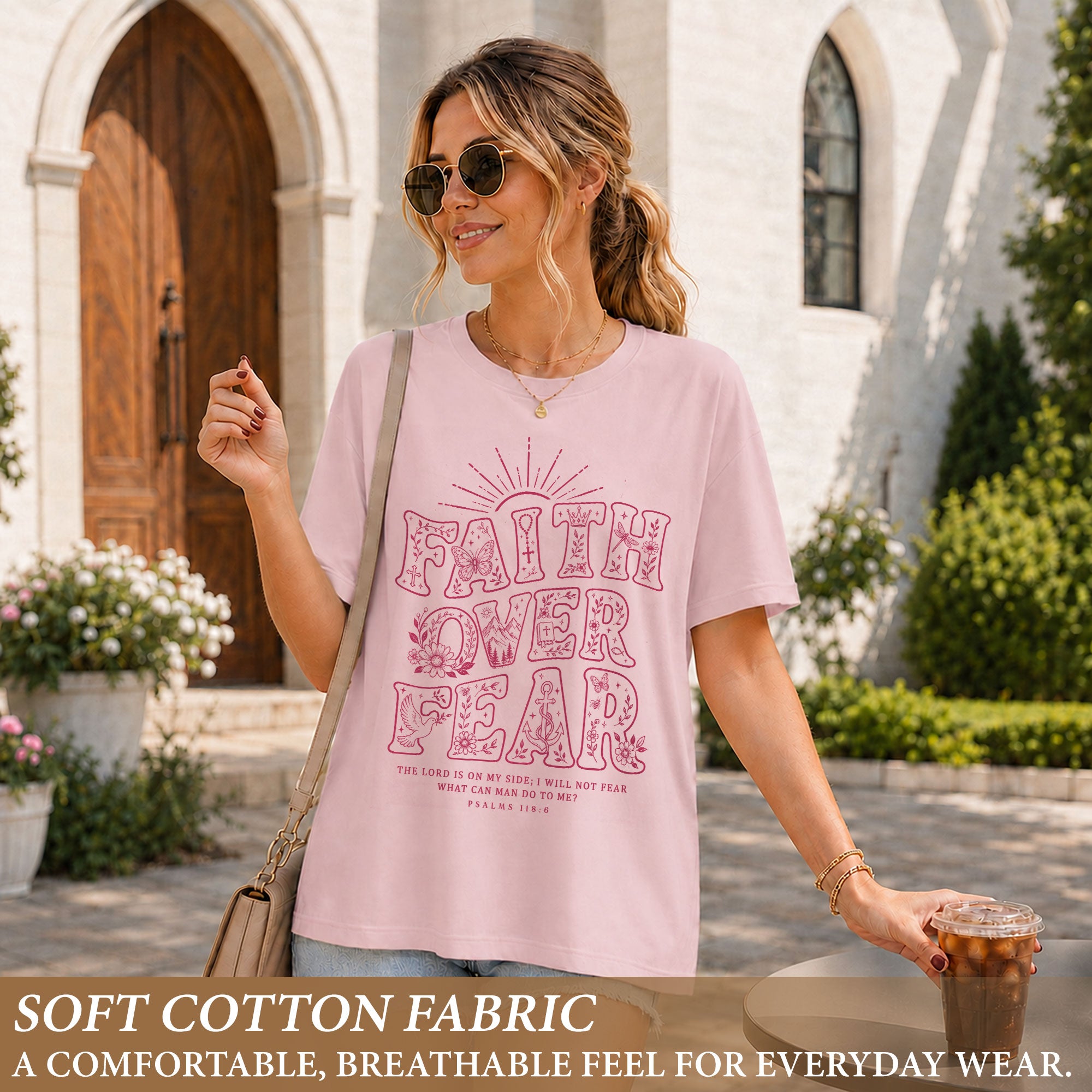 Faith Over Fear Christian Shirt Womens Bible Verse T-Shirt Psalms 118 6 Jesus Tee