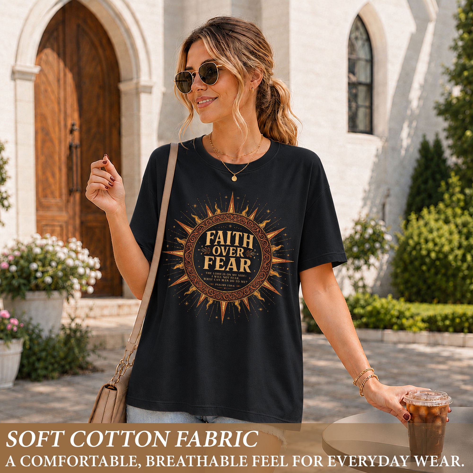 Faith Over Fear T Shirt Christian Women Sun Psalms 118 6 Religious Tee Apparel Top