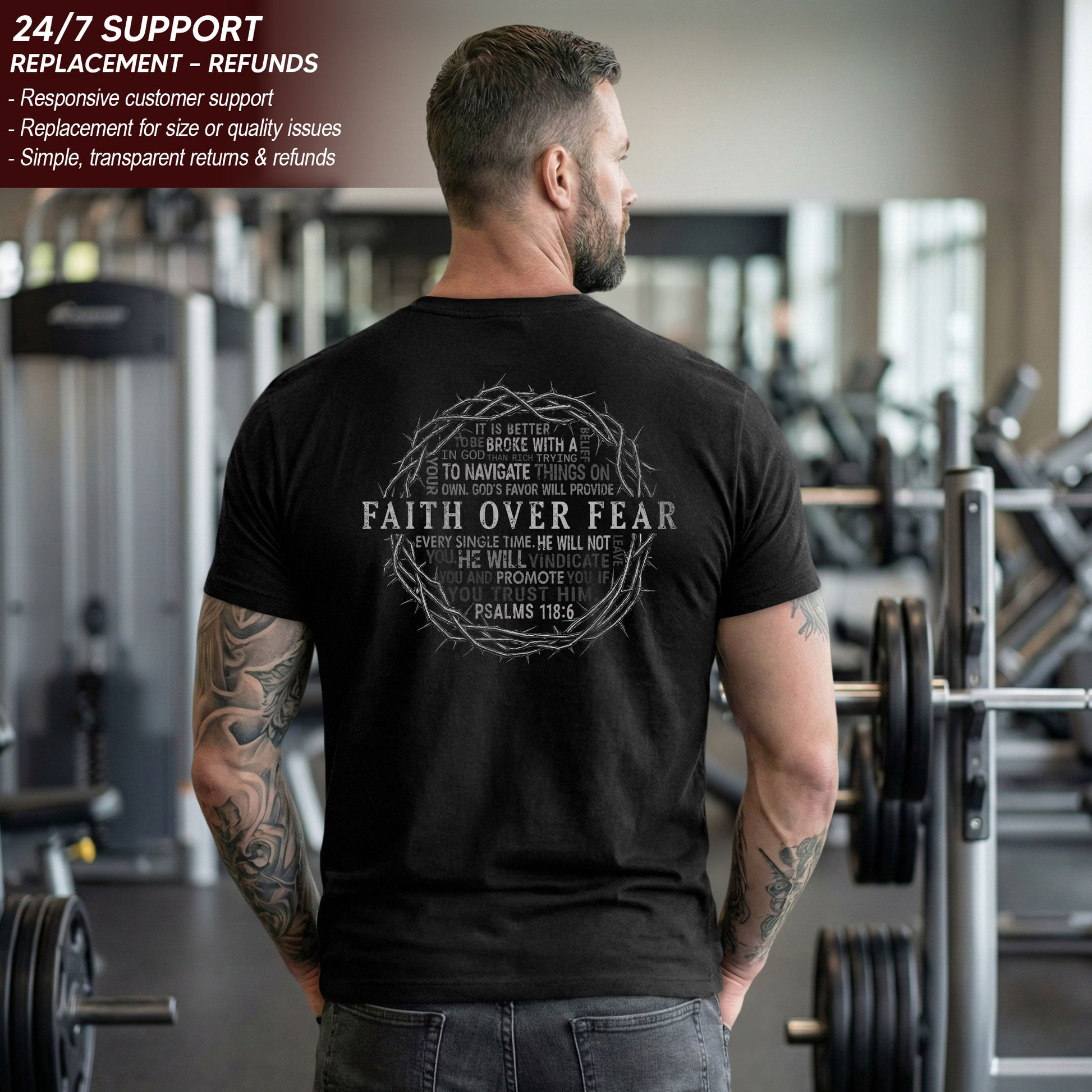 Faith Over Fear T Shirt Christian Crown Of Thorns Cross Psalms 118 6 Religious Tee - Rust Field Wear