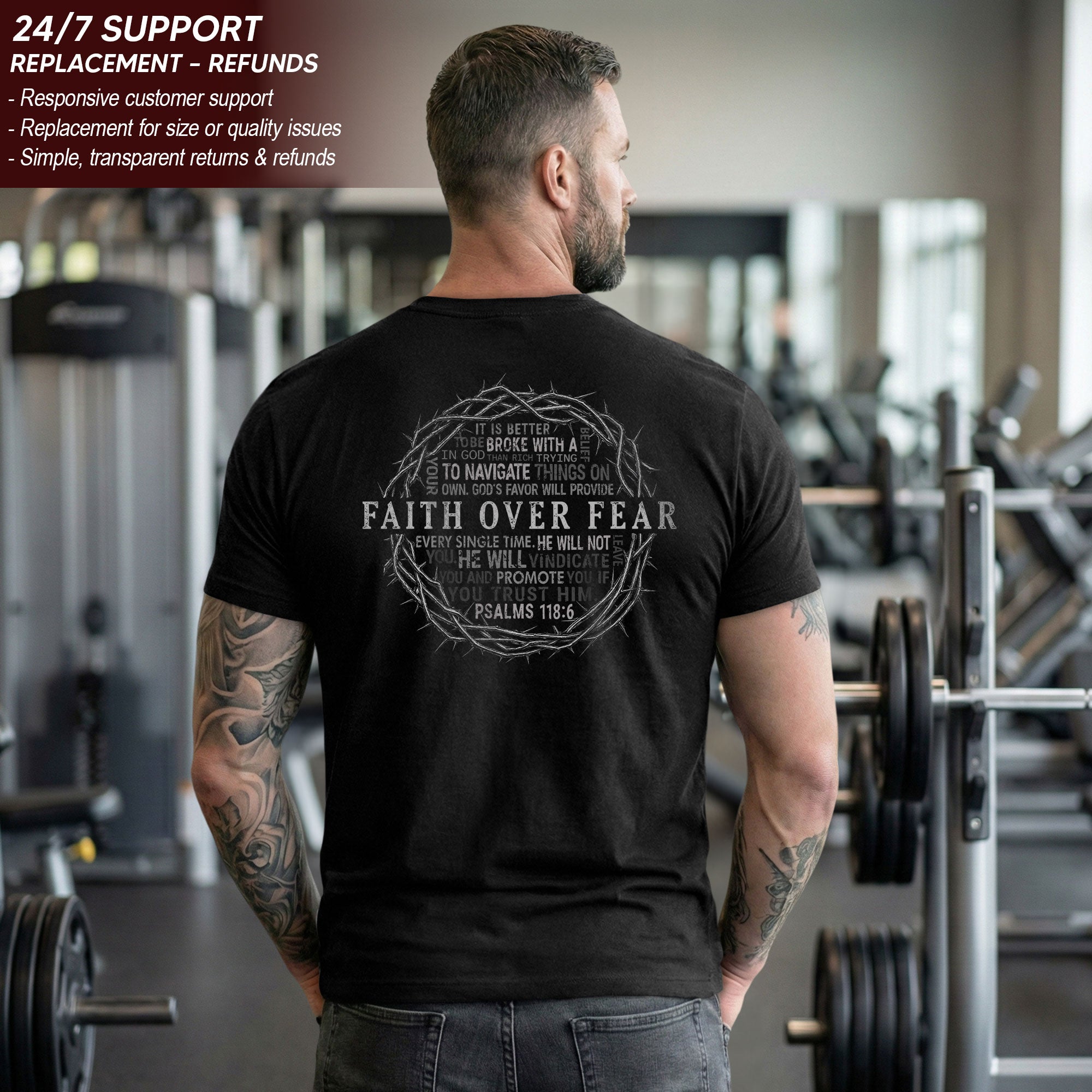 Faith Over Fear T Shirt Christian Crown Of Thorns Cross Psalms 118 6 Religious Tee - Rust Field Wear