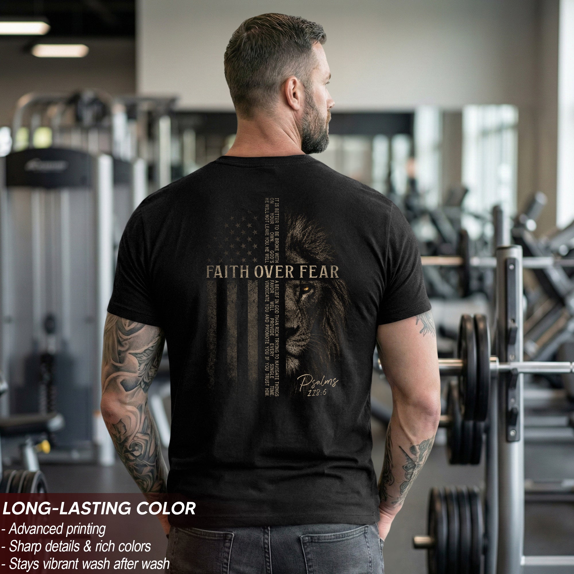 Faith Over Fear American Flag Lion Psalms 118 6 Christian T Shirt Apparel Top Unisex - Rust Field Wear