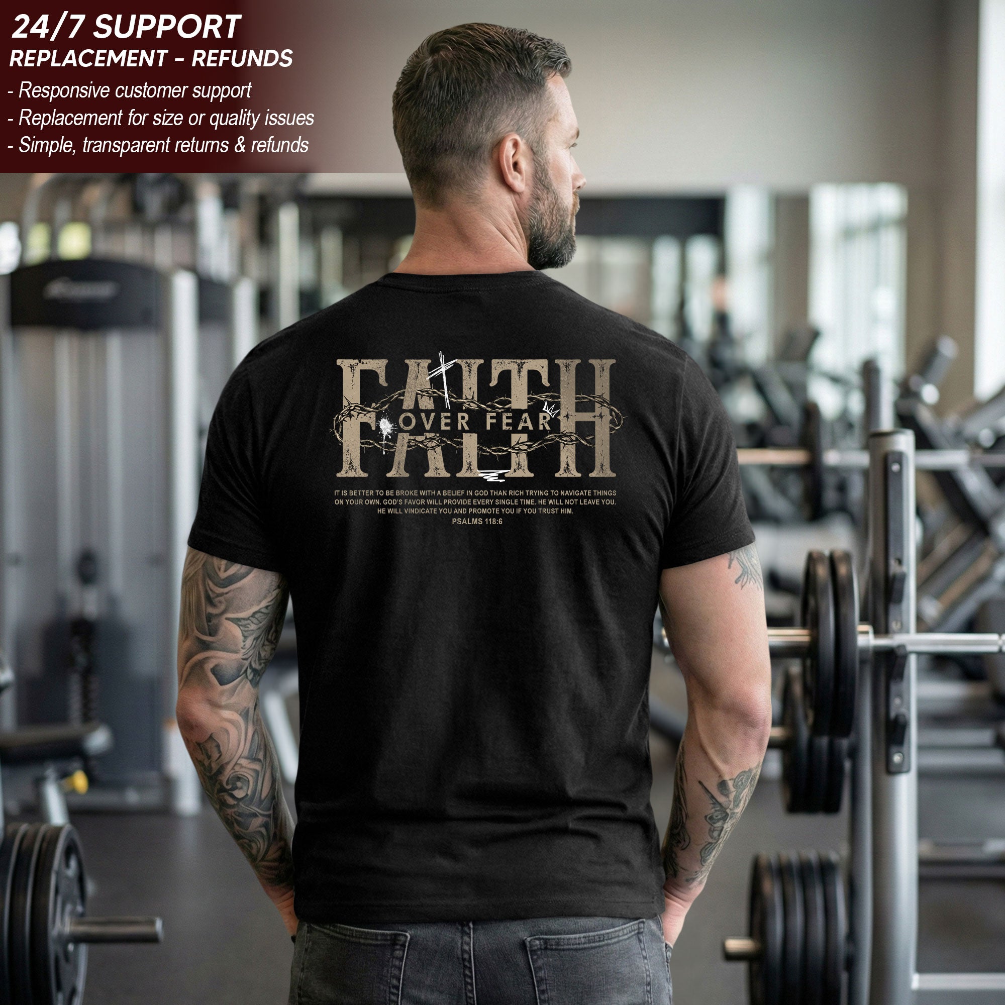 Faith Over Fear T Shirt Christian Psalms 118 6 Cross Crown Of Thorns Religious Tee Apparel - Rust Field Wear