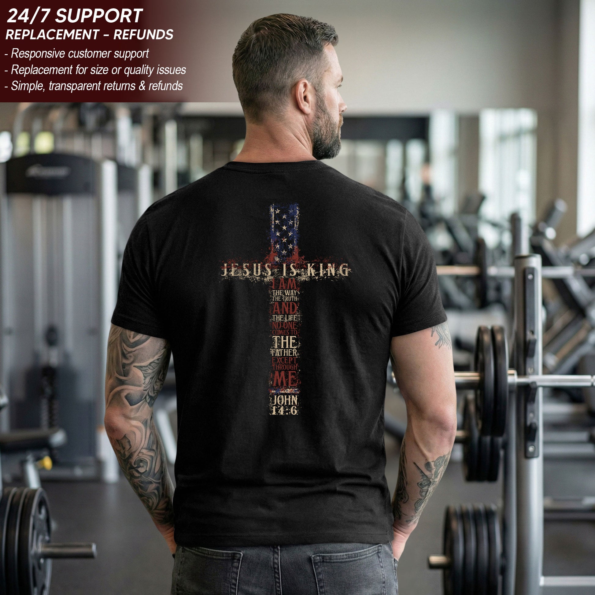 Jesus Is King T Shirt Christian Cross John 14 6 American Flag Bible Verse Faith Tee - Rust Field Wear