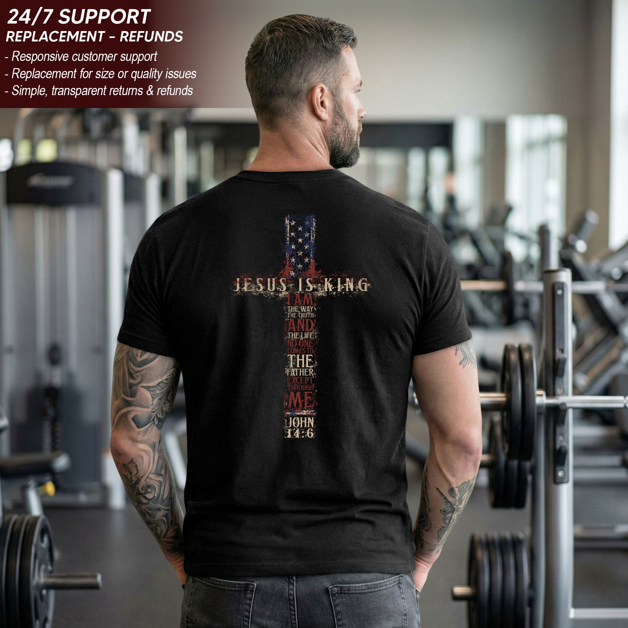 Jesus Is King T Shirt Christian Cross John 14 6 American Flag Bible Verse Faith Tee - Rust Field Wear