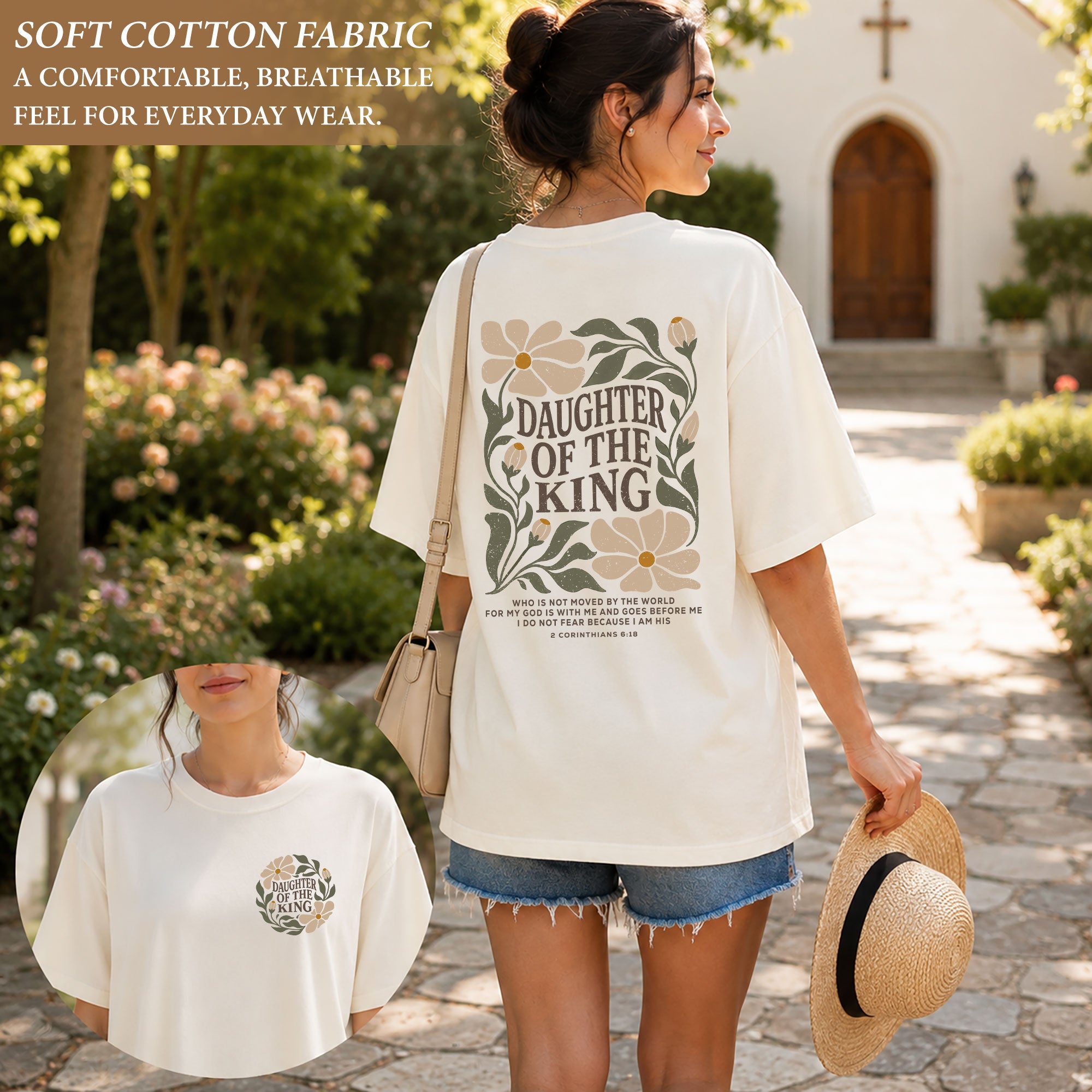 Daughter Of The King Floral 2 Corinthians 6 18 Christian T Shirt Apparel Top Women - Rust Field Wear