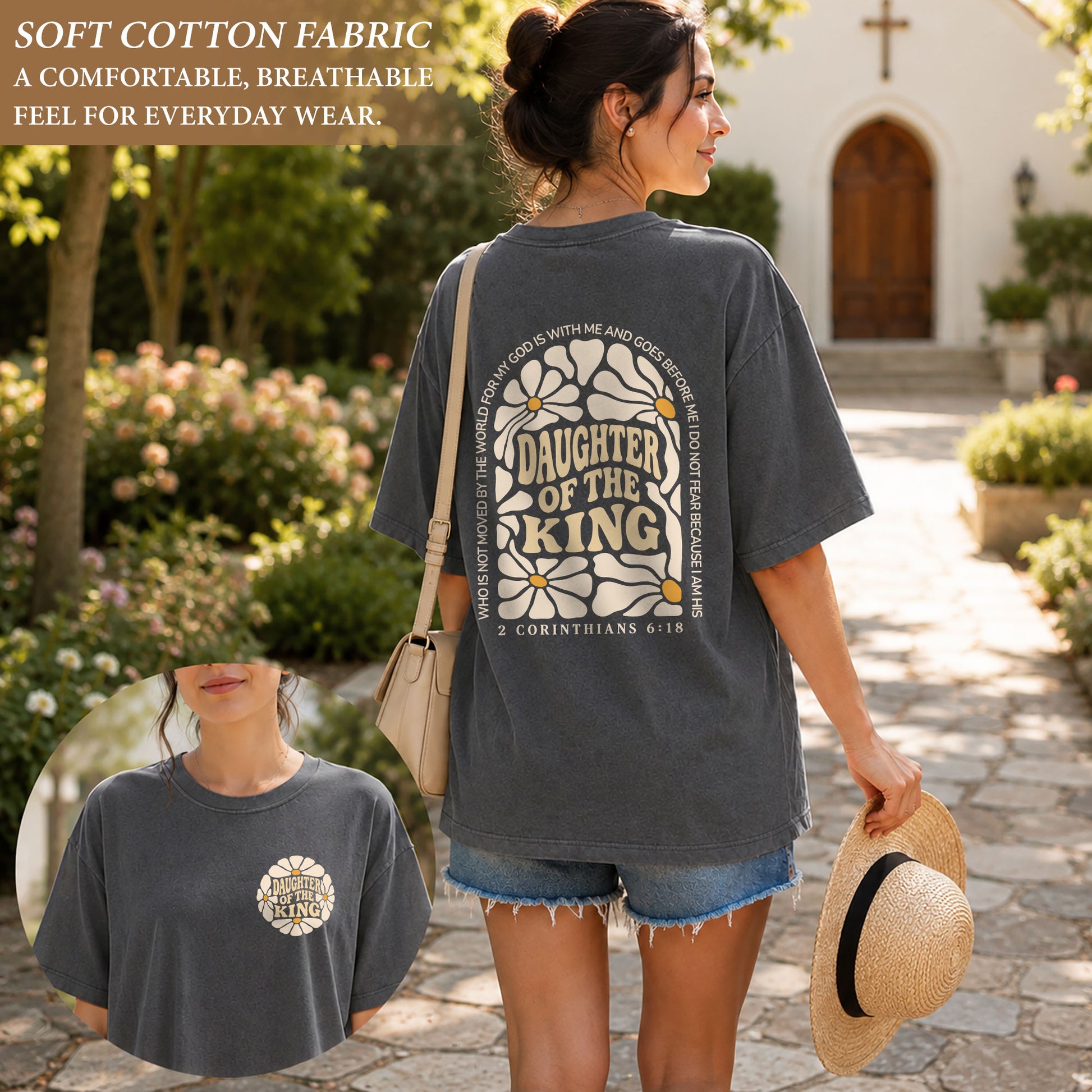 Daughter Of The King Shirt Retro Daisy Flower 2 Corinthians 6 18 Christian Graphic Tee - Rust Field Wear