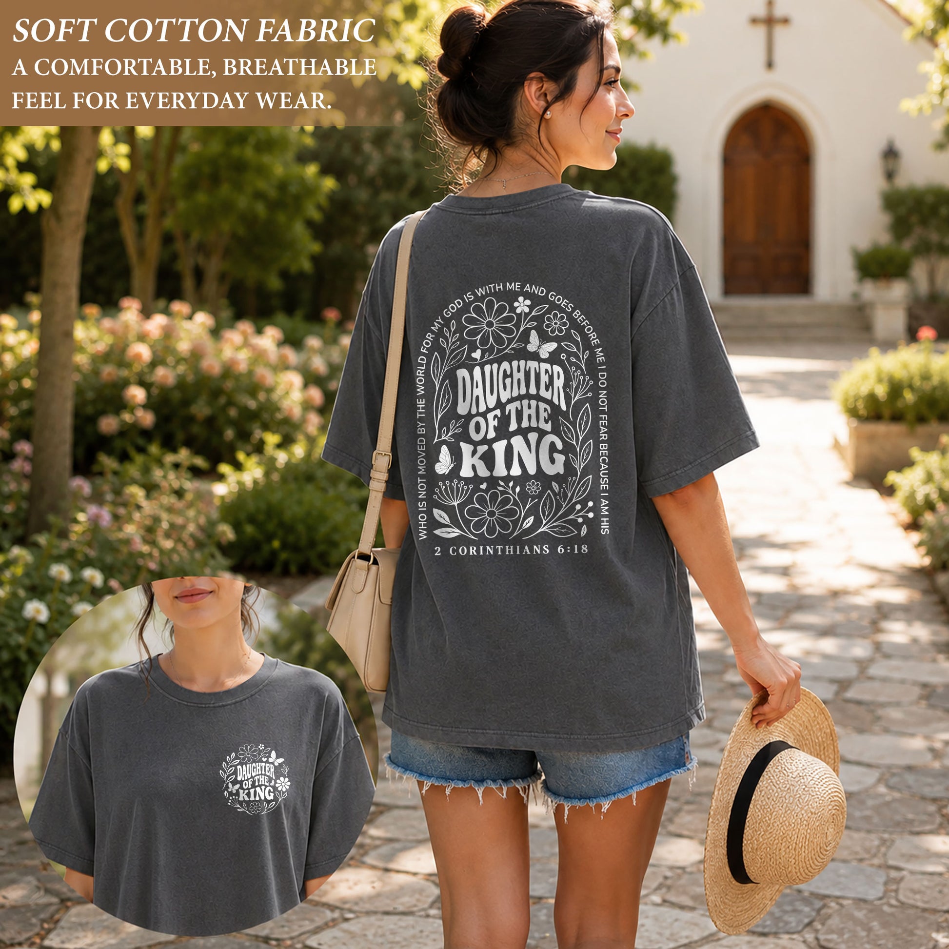 Daughter Of The King Shirt Wildflower Butterfly 2 Corinthians 6 18 Christian Graphic Tee - Rust Field Wear