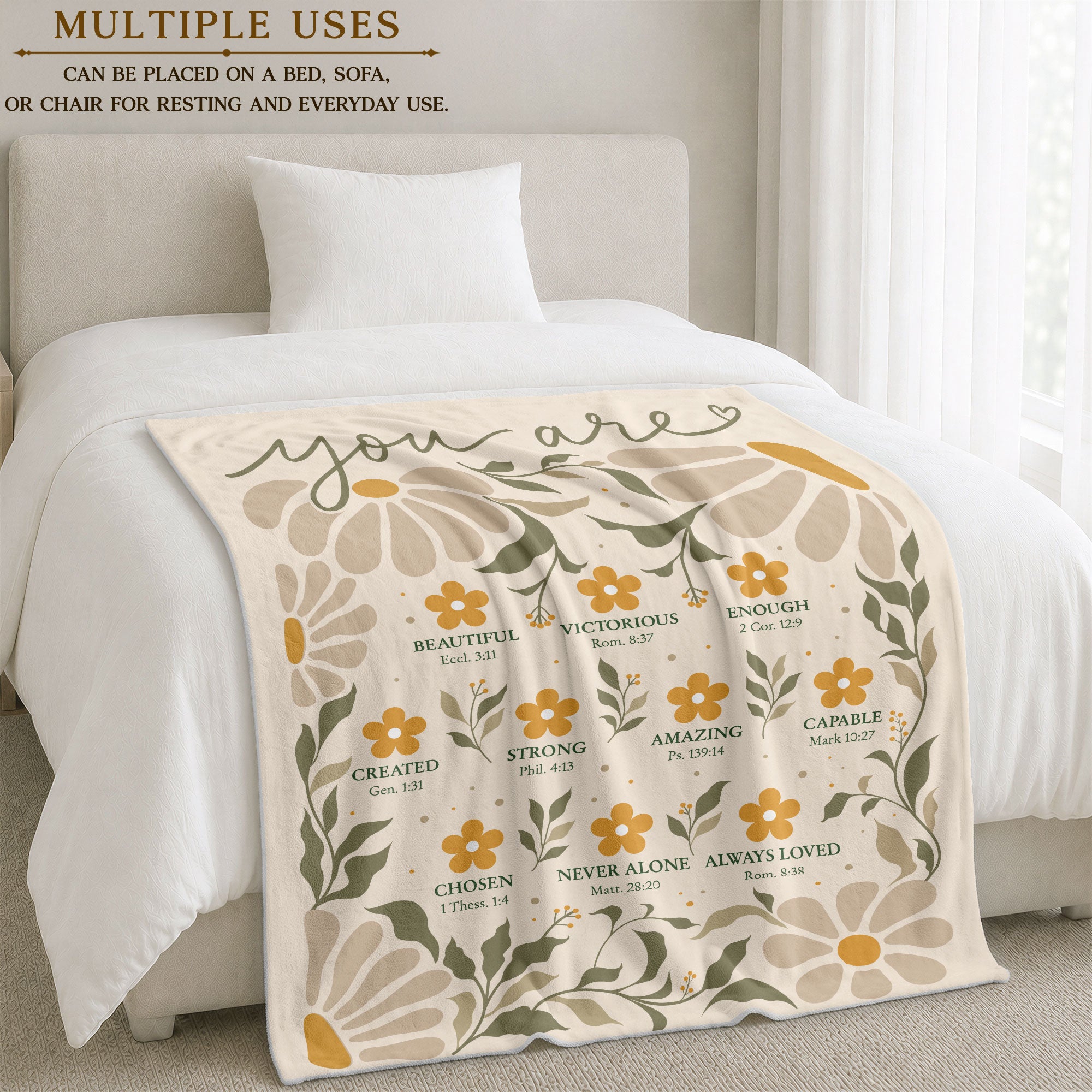 God Says You Are Blanket Boho Daisy Scripture Floral Soft Flannel Throw Blanket