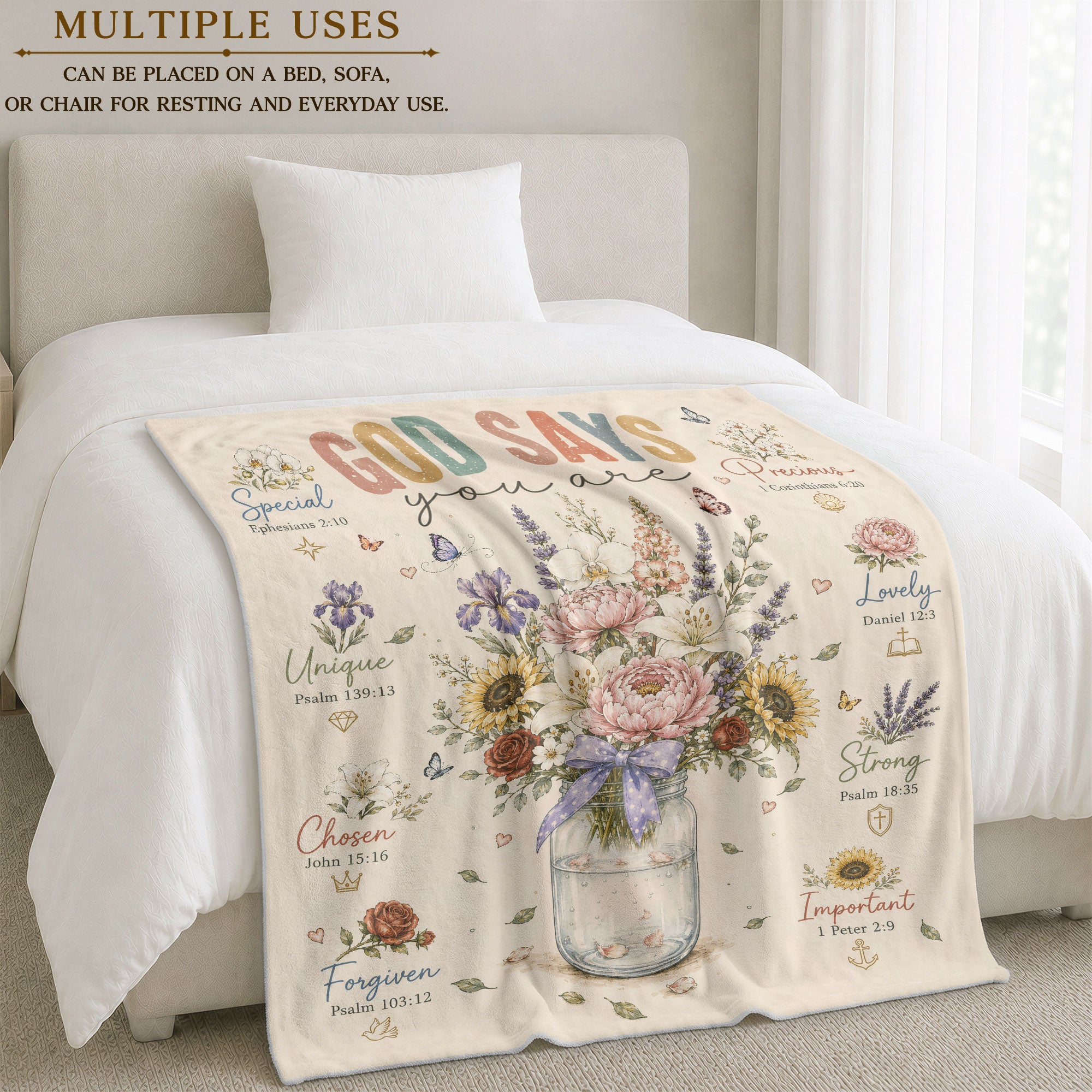 God Says You Are Blanket Inspirational Bible Verse Floral Soft Cozy Throw Blanket
